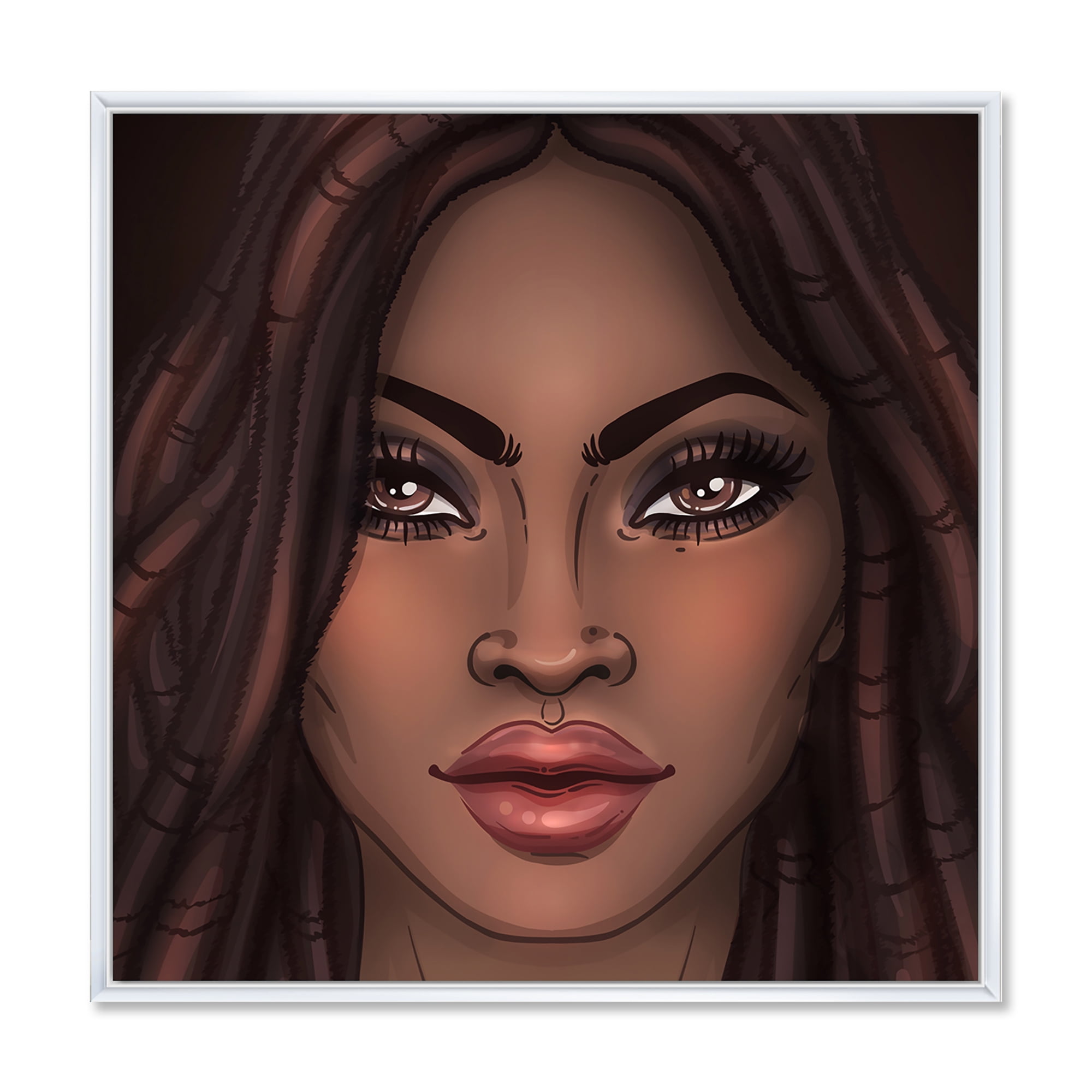 Designart 'Portrait of Afro American Woman I' Modern Framed Canvas Wall Art Print