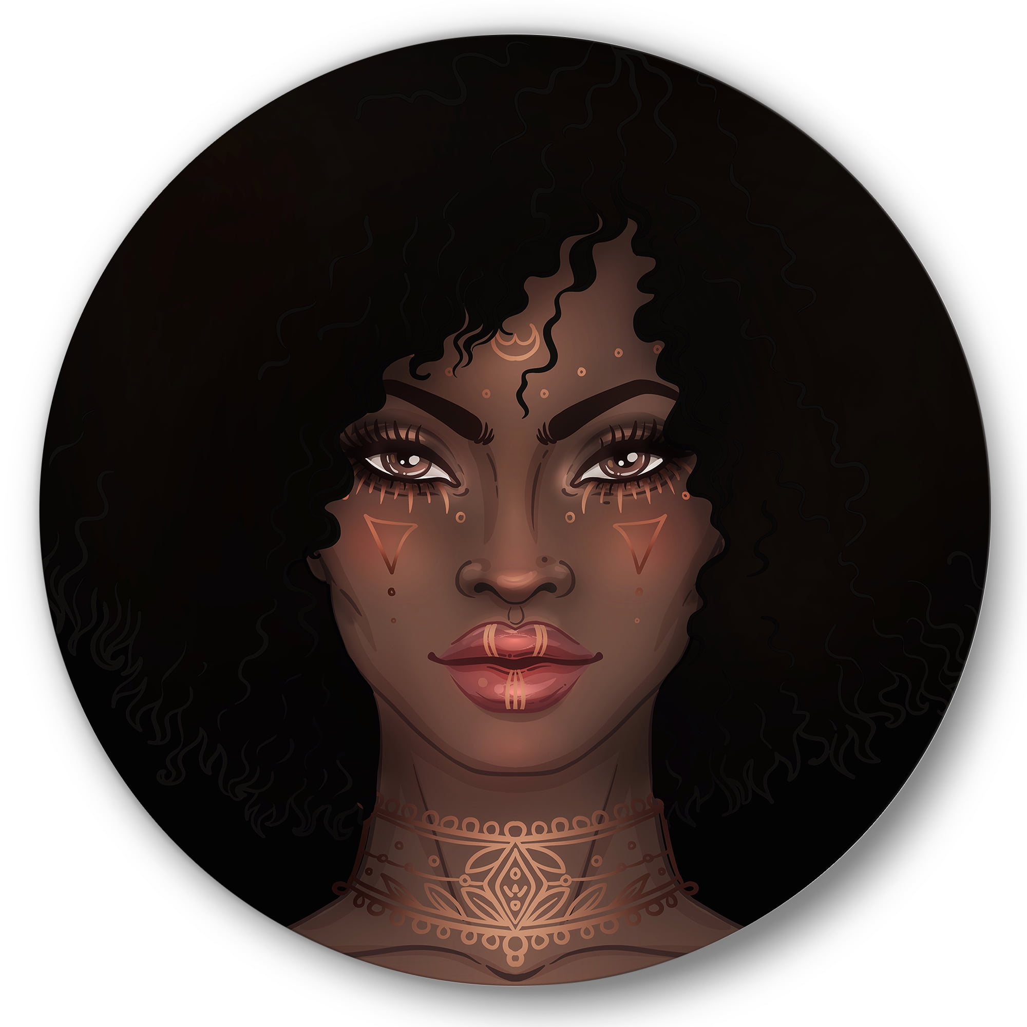 Designart 'Portrait of Afro American Woman II' Modern Circle Metal Wall Art 36x36 - Disc of 36