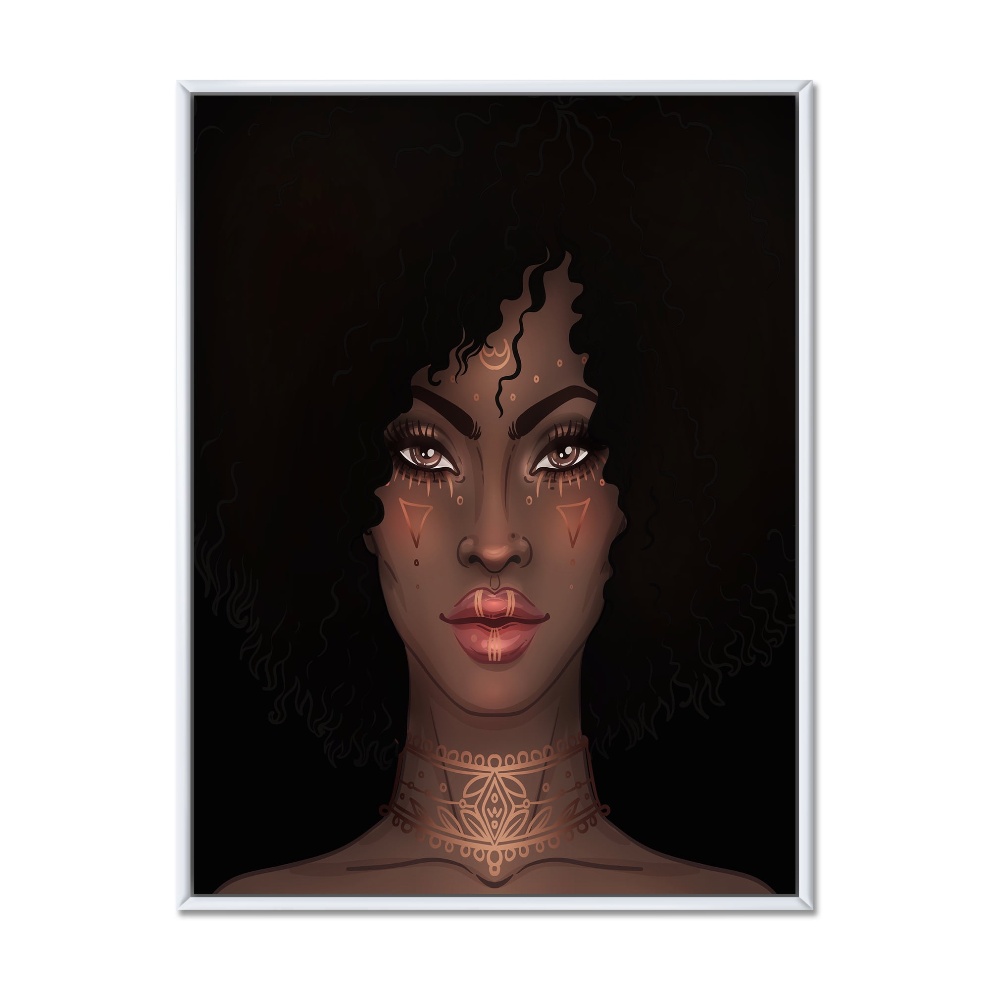 Designart 'Portrait of Afro American Woman II' Modern Framed Canvas Wall Art Print