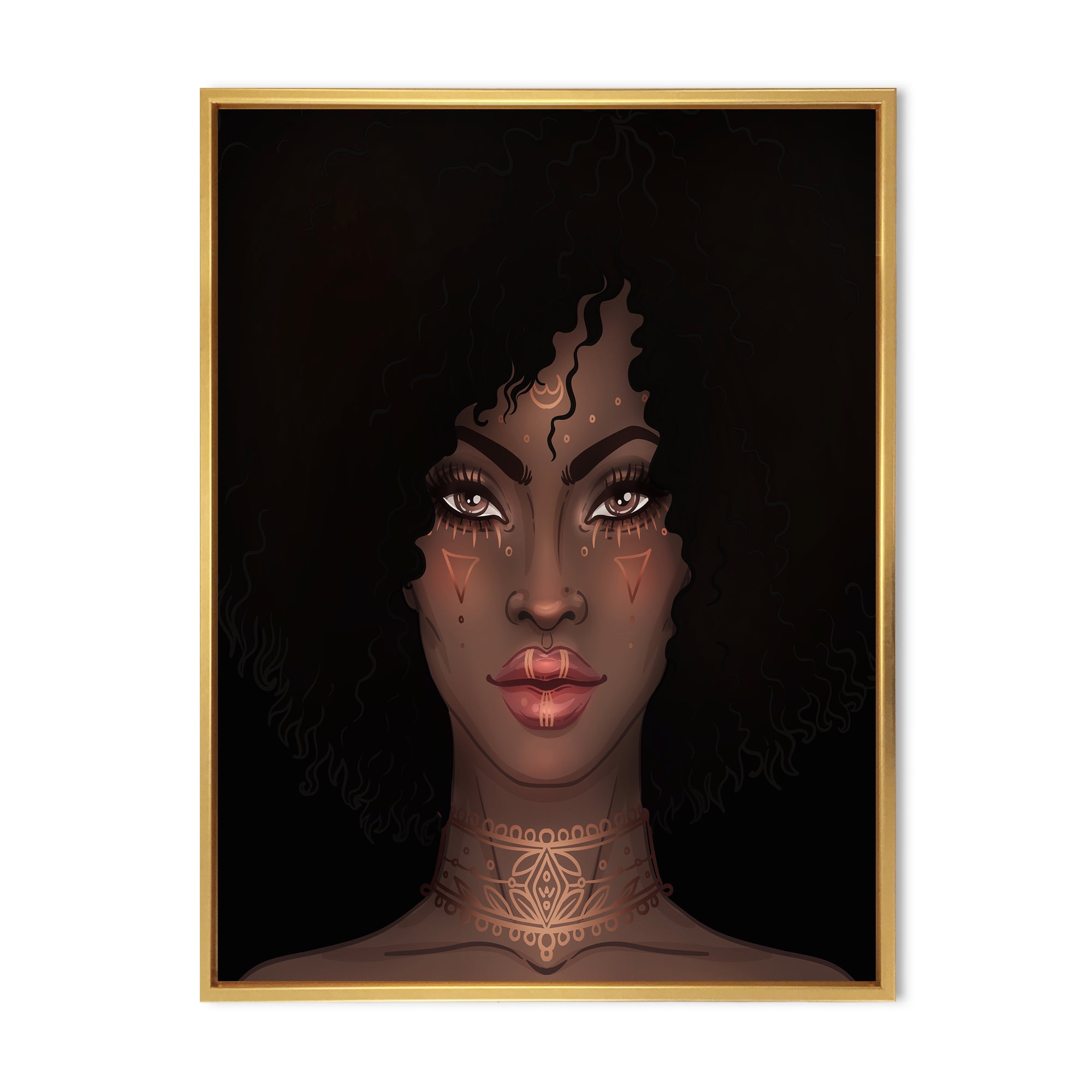 Designart 'Portrait of Afro American Woman II' Modern Framed Canvas Wall Art Print
