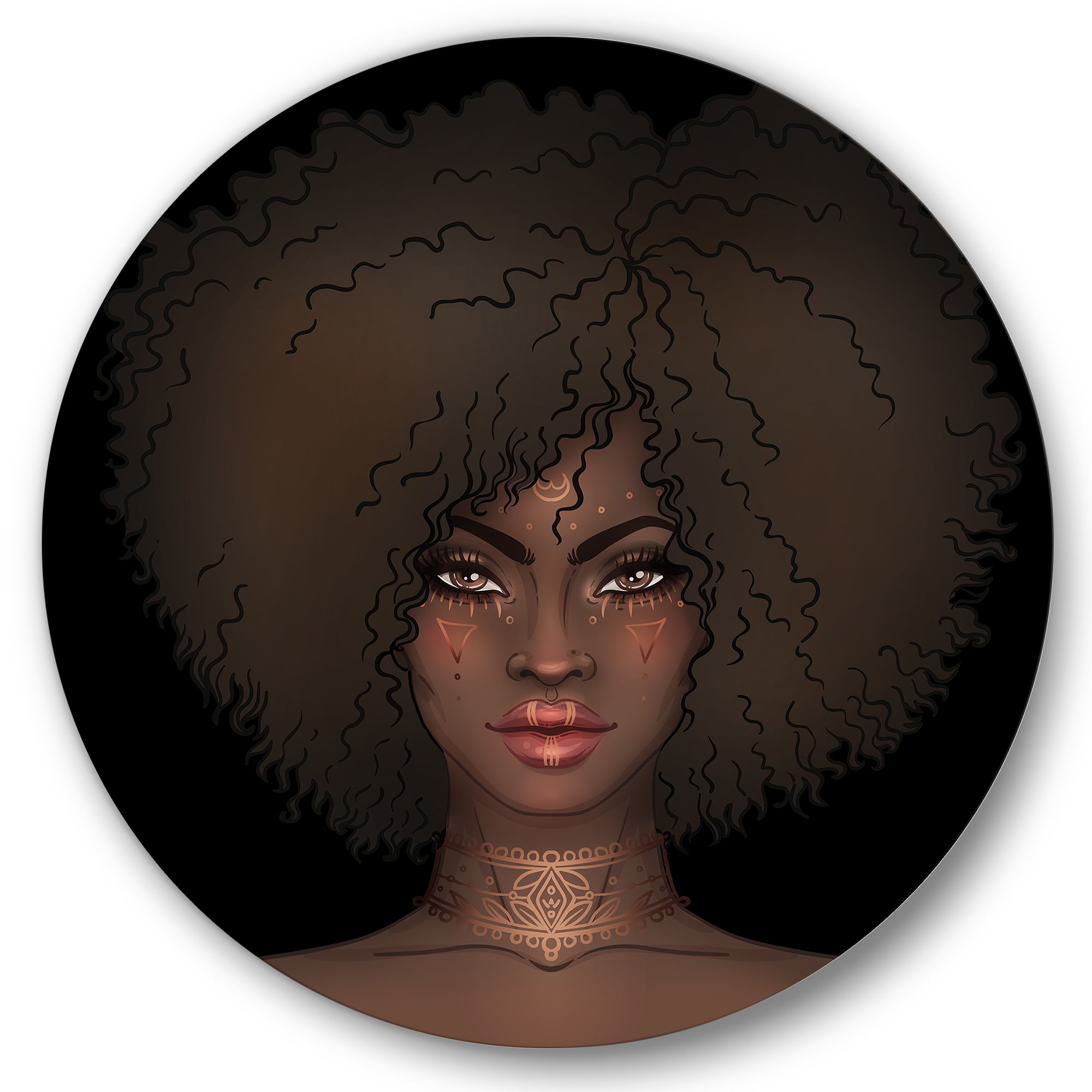 Designart 'Portrait of Afro American Woman III' Modern Circle Metal Wall Art 36x36 - Disc of 36