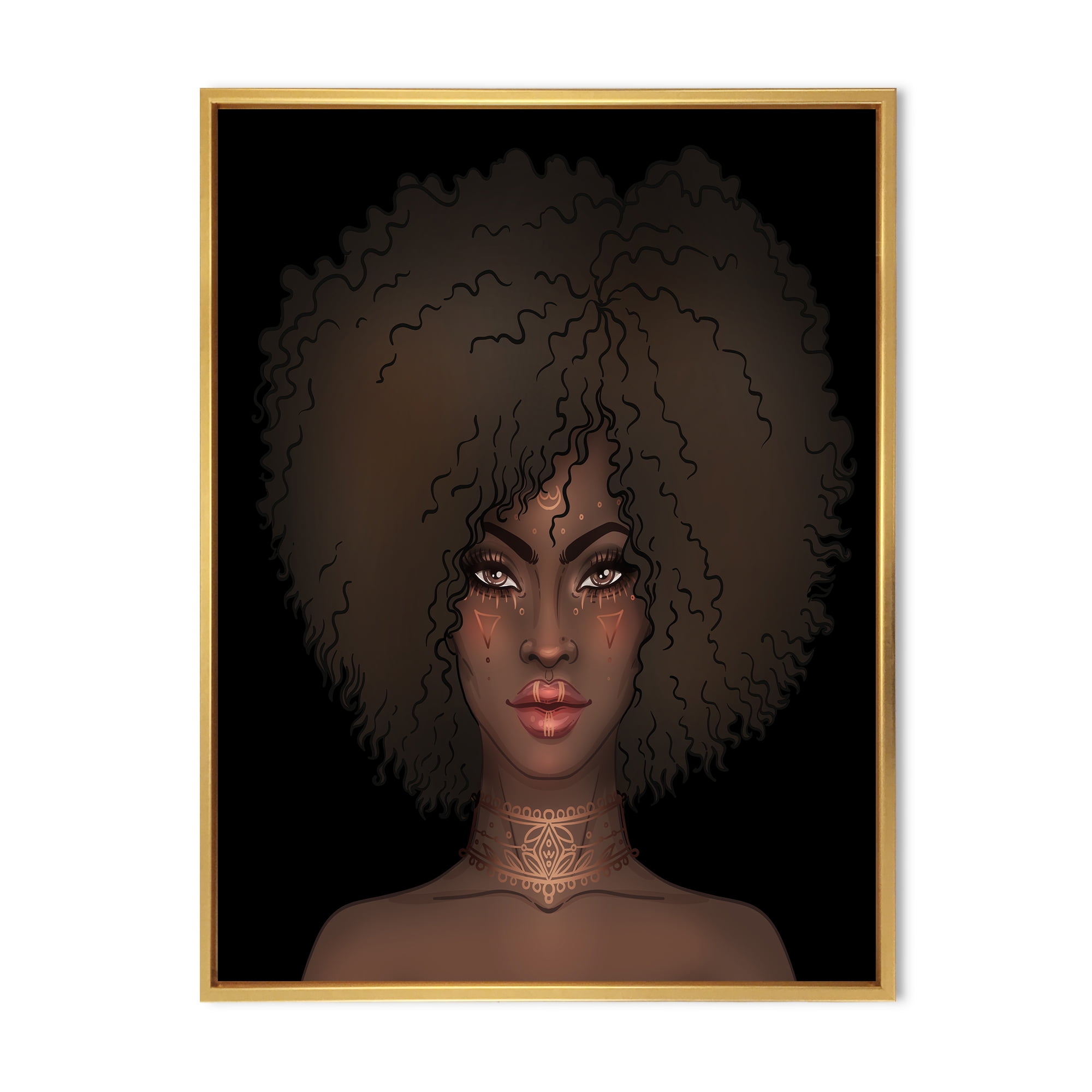 Designart 'Portrait of Afro American Woman III' Modern Framed Canvas Wall Art Print