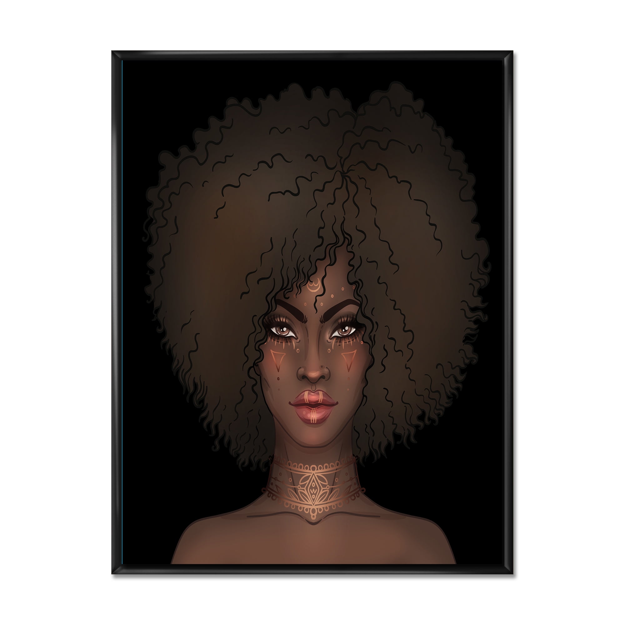Designart 'Portrait of Afro American Woman III' Modern Framed Canvas Wall Art Print