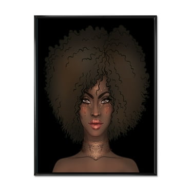 Designart 'Portrait of Afro American Woman III' Modern Framed Canvas Wall Art Print