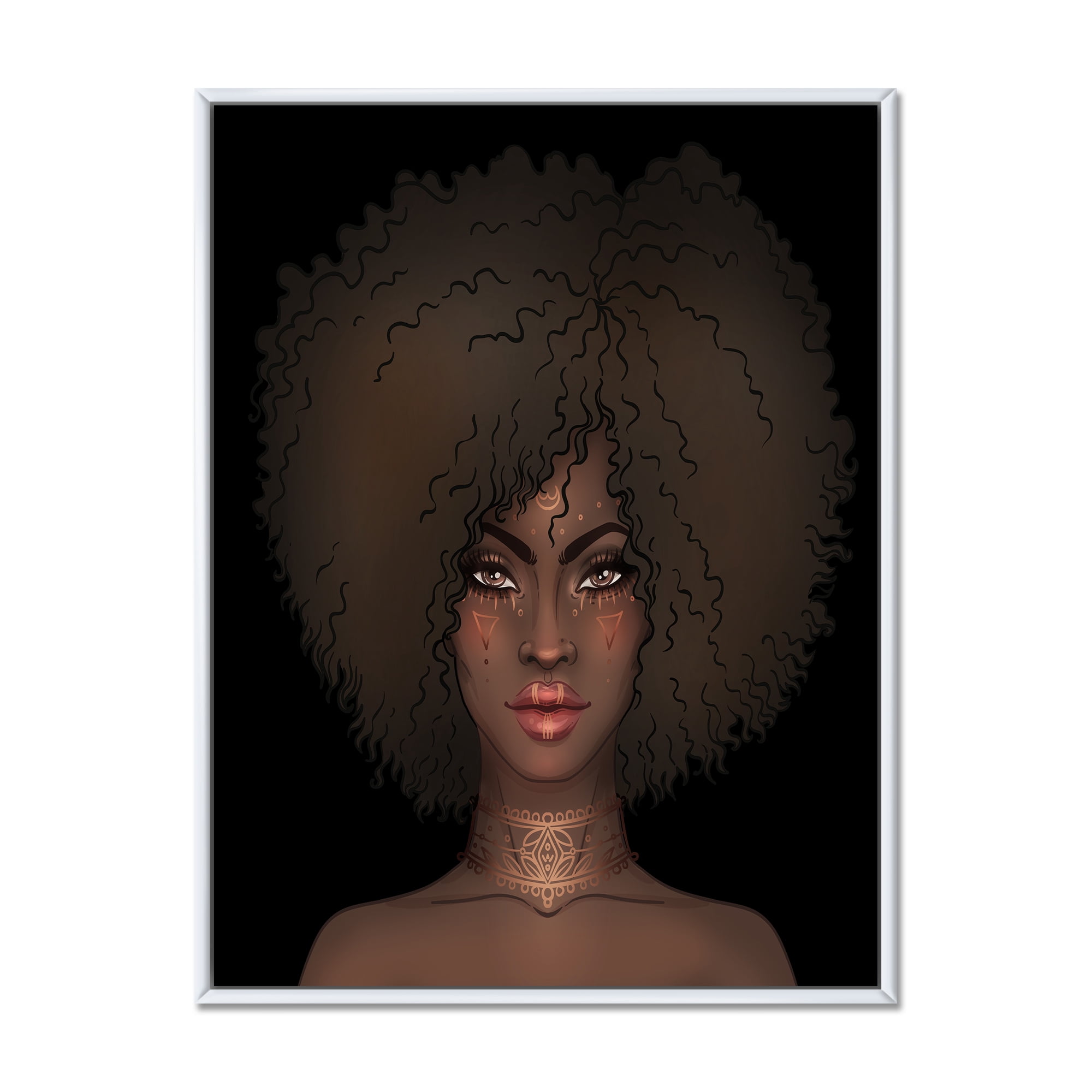 Designart 'Portrait of Afro American Woman III' Modern Framed Canvas Wall Art Print