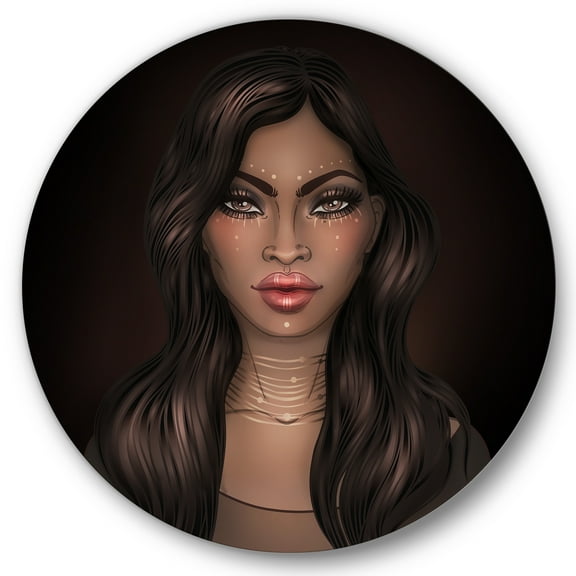 Designart 'Portrait of Afro American Woman IV' Modern Circle Metal Wall Art 36x36 - Disc of 36