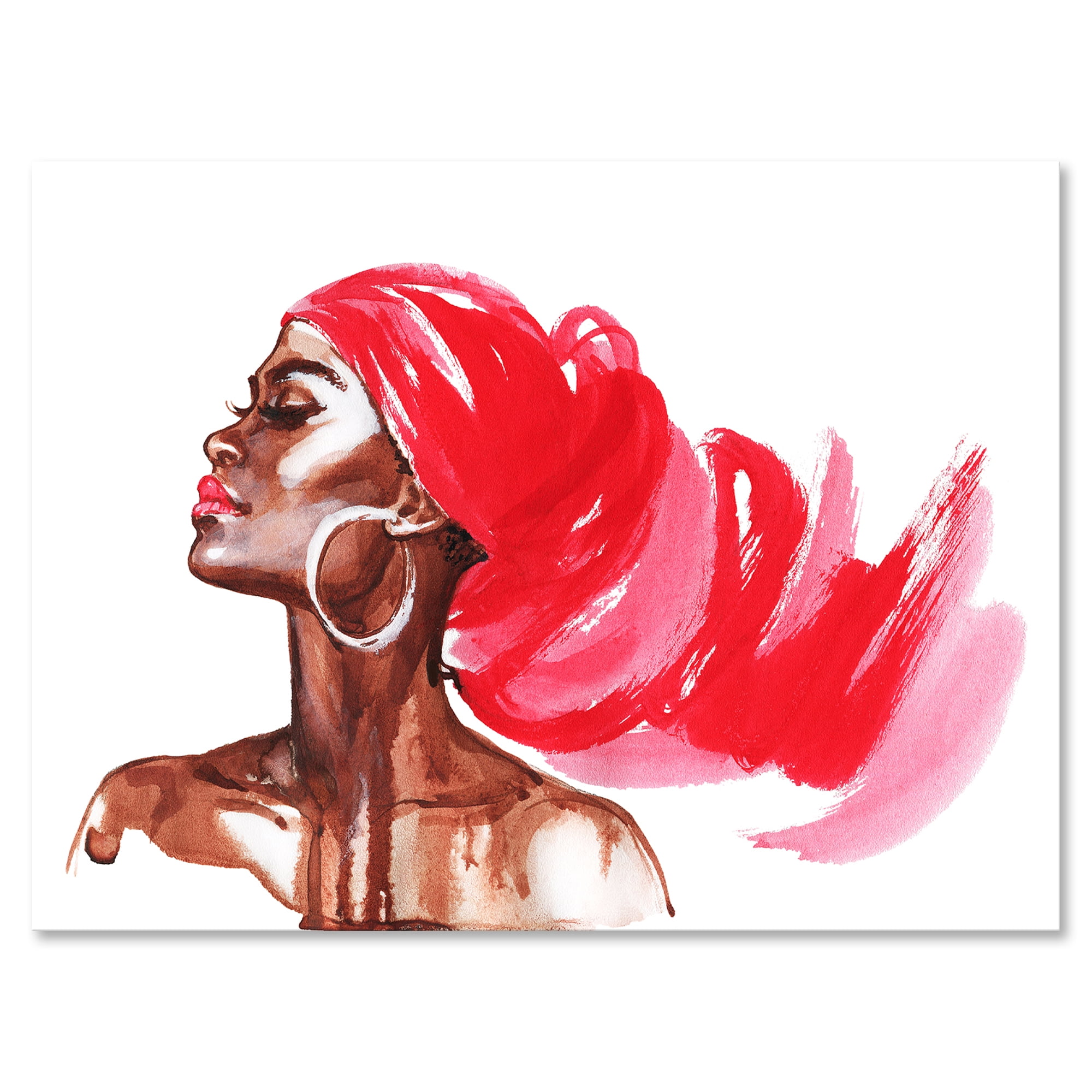 Designart ' Portrait of Afro American Woman IX ' Modern Canvas Wall Art Print