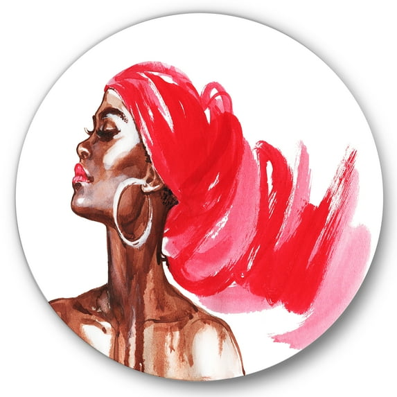 Designart 'Portrait of Afro American Woman IX' Modern Circle Metal Wall Art 29x29 - Disc of 29