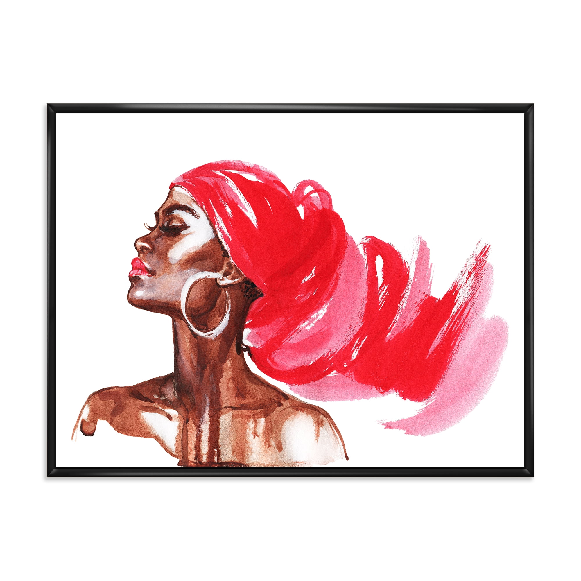 Designart 'Portrait of Afro American Woman IX' Modern Framed Canvas Wall Art Print