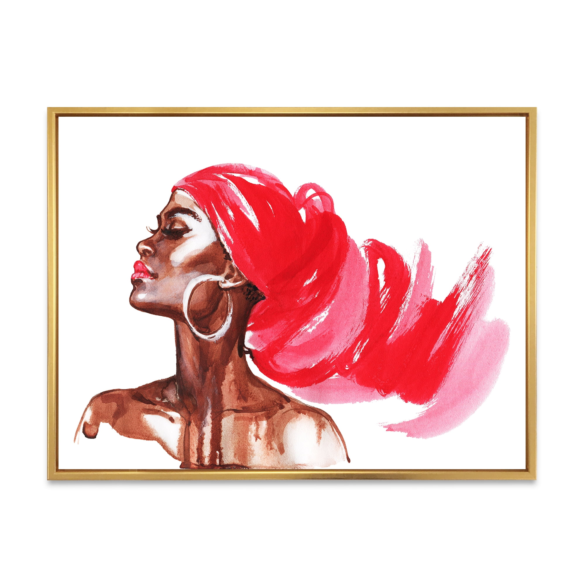 Designart 'Portrait of Afro American Woman IX' Modern Framed Canvas Wall Art Print