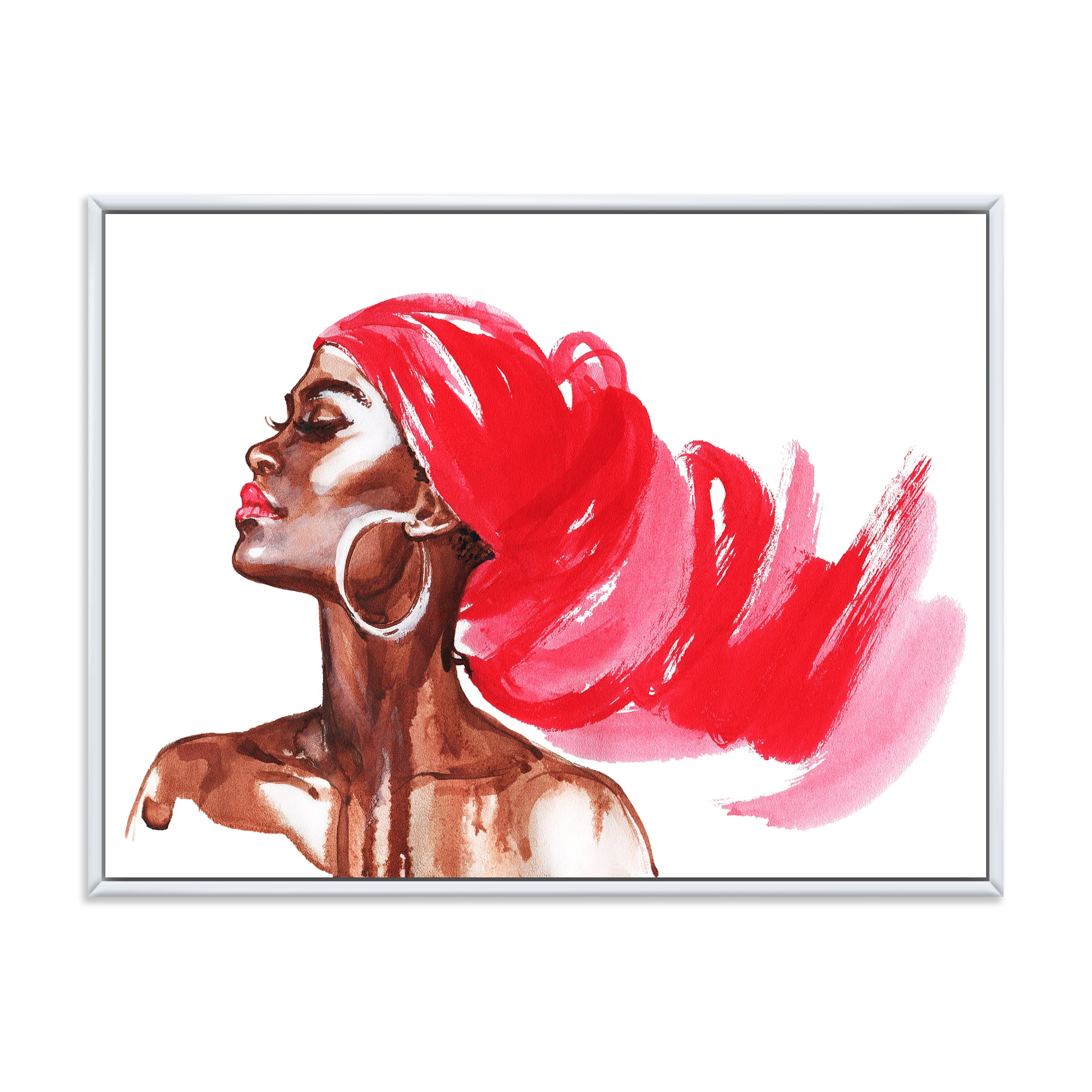 Designart 'Portrait of Afro American Woman IX' Modern Framed Canvas Wall Art Print