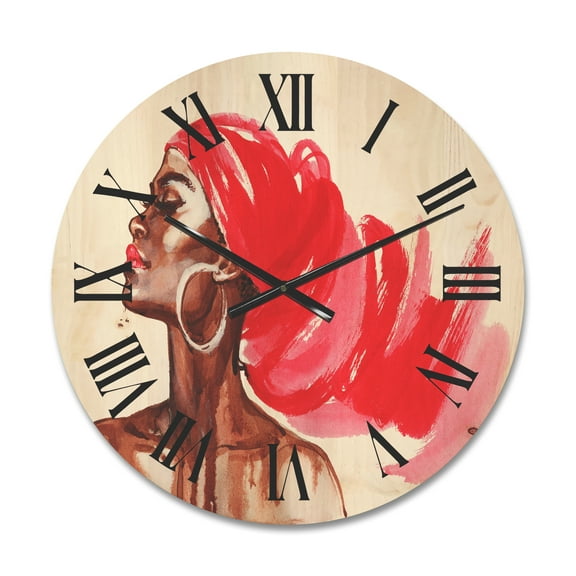 Designart 'Portrait of Afro American Woman IX' Modern Wood Wall Clock