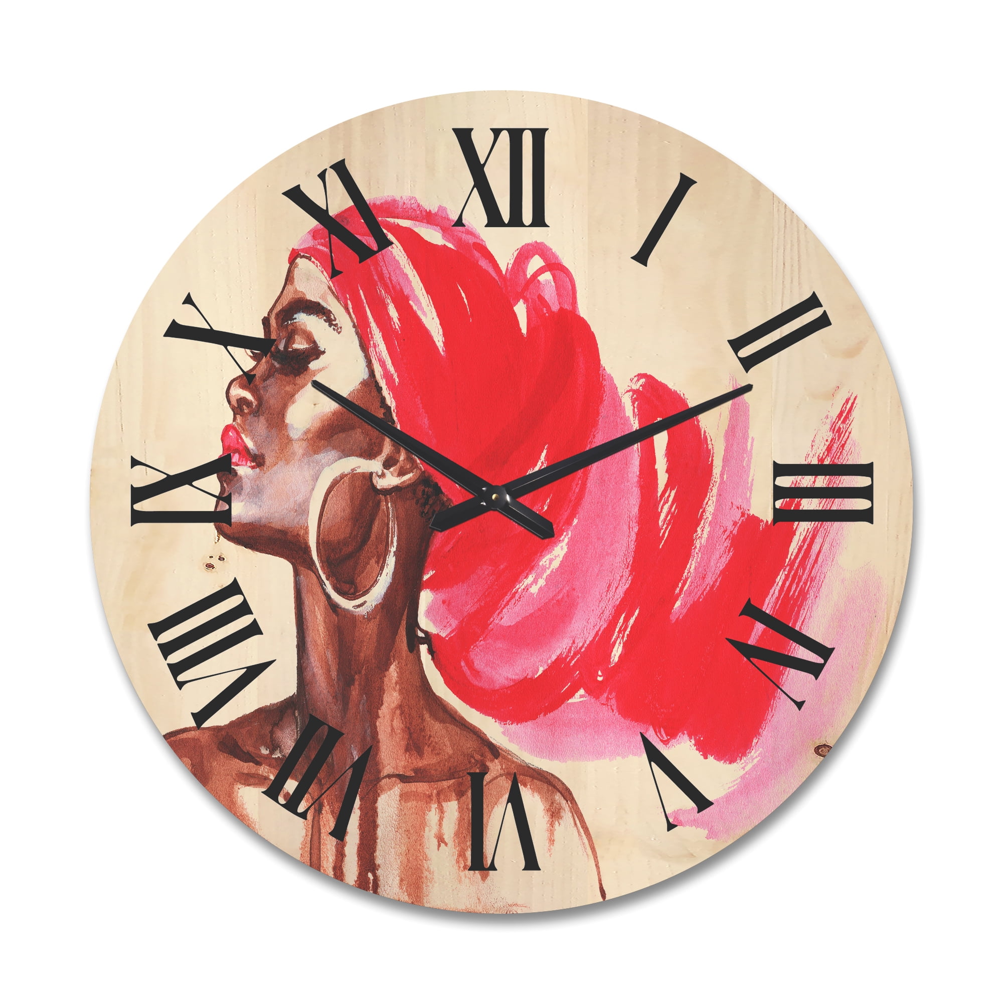Designart 'Portrait of Afro American Woman IX' Modern Wood Wall Clock