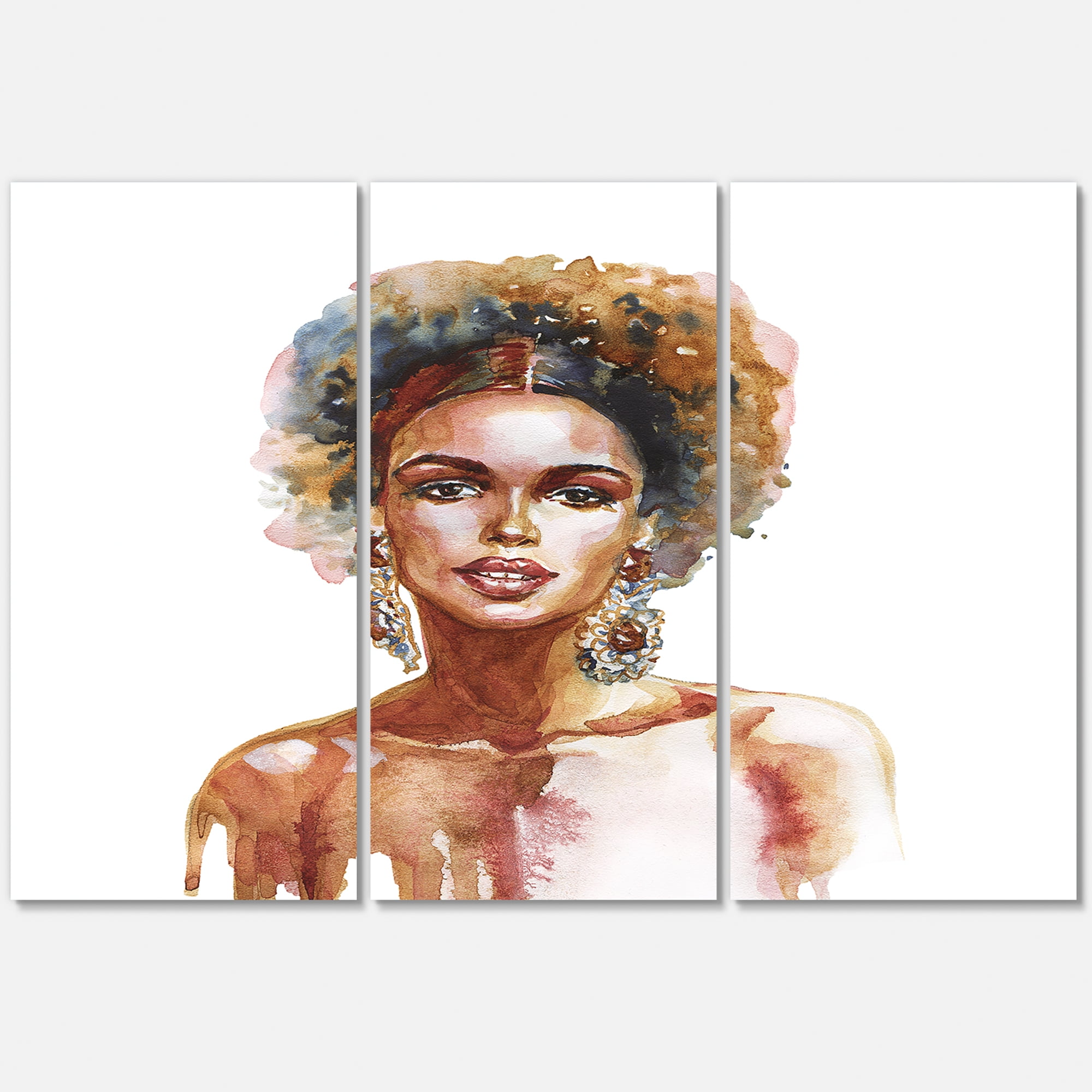 Designart ' Portrait of Afro American Woman V ' Modern Canvas Wall Art Print