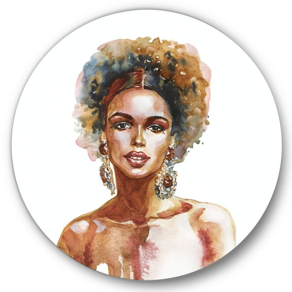 Designart 'Portrait of Afro American Woman V' Modern Circle Metal Wall Art 36x36 - Disc of 36