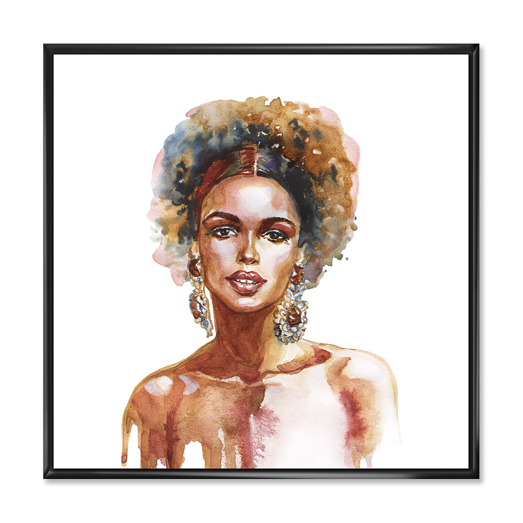 Designart 'Portrait of Afro American Woman V' Modern Framed Canvas Wall Art Print