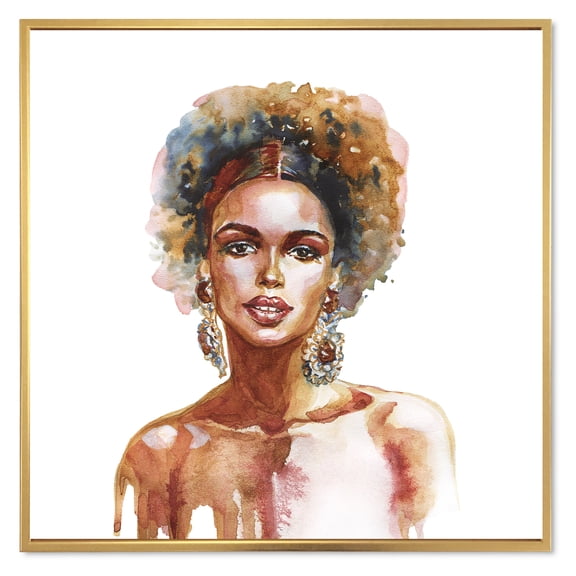 Designart 'Portrait of Afro American Woman V' Modern Framed Canvas Wall Art Print