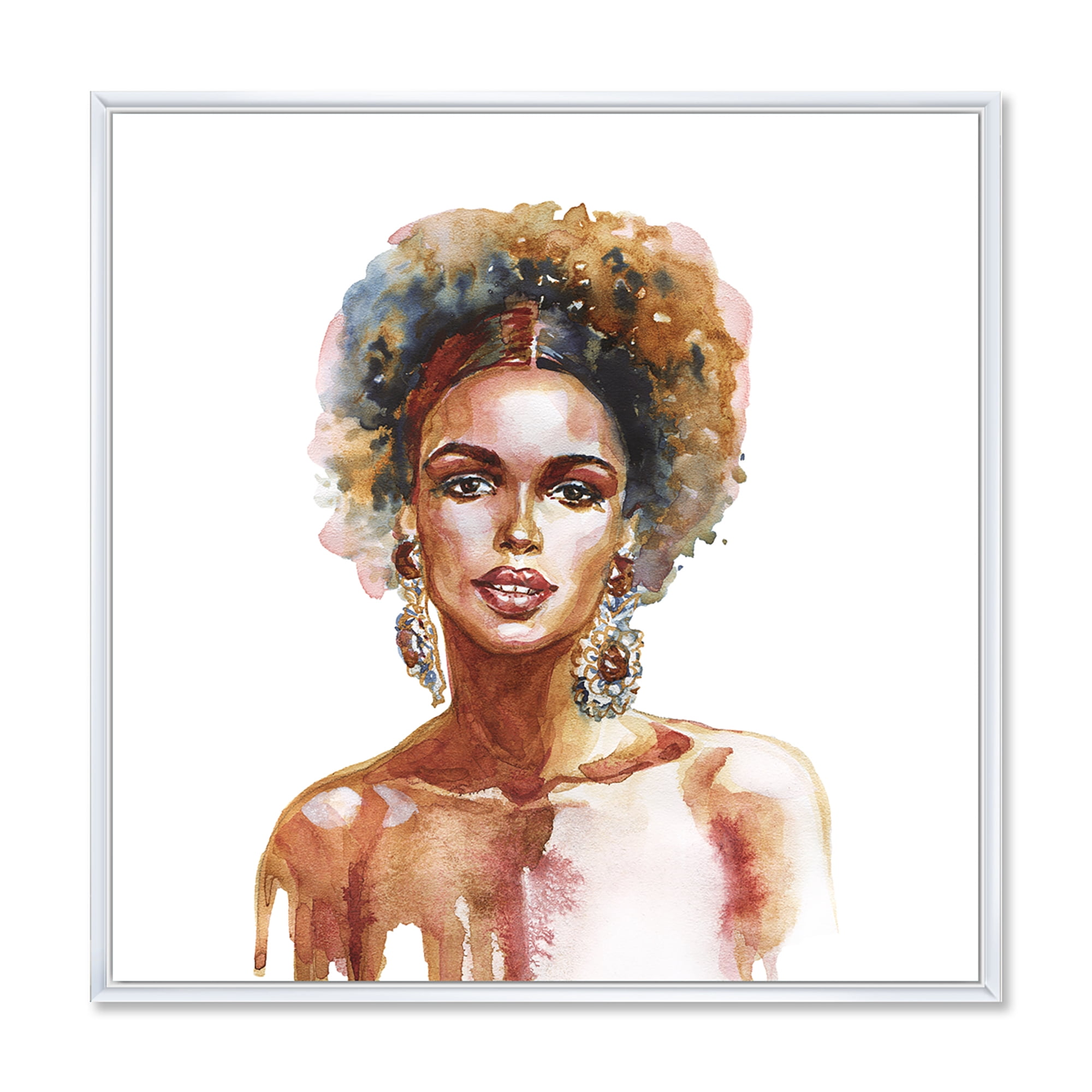 Designart 'Portrait of Afro American Woman V' Modern Framed Canvas Wall Art Print