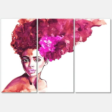 Designart ' Portrait of Afro American Woman VI ' Modern Canvas Wall Art Print