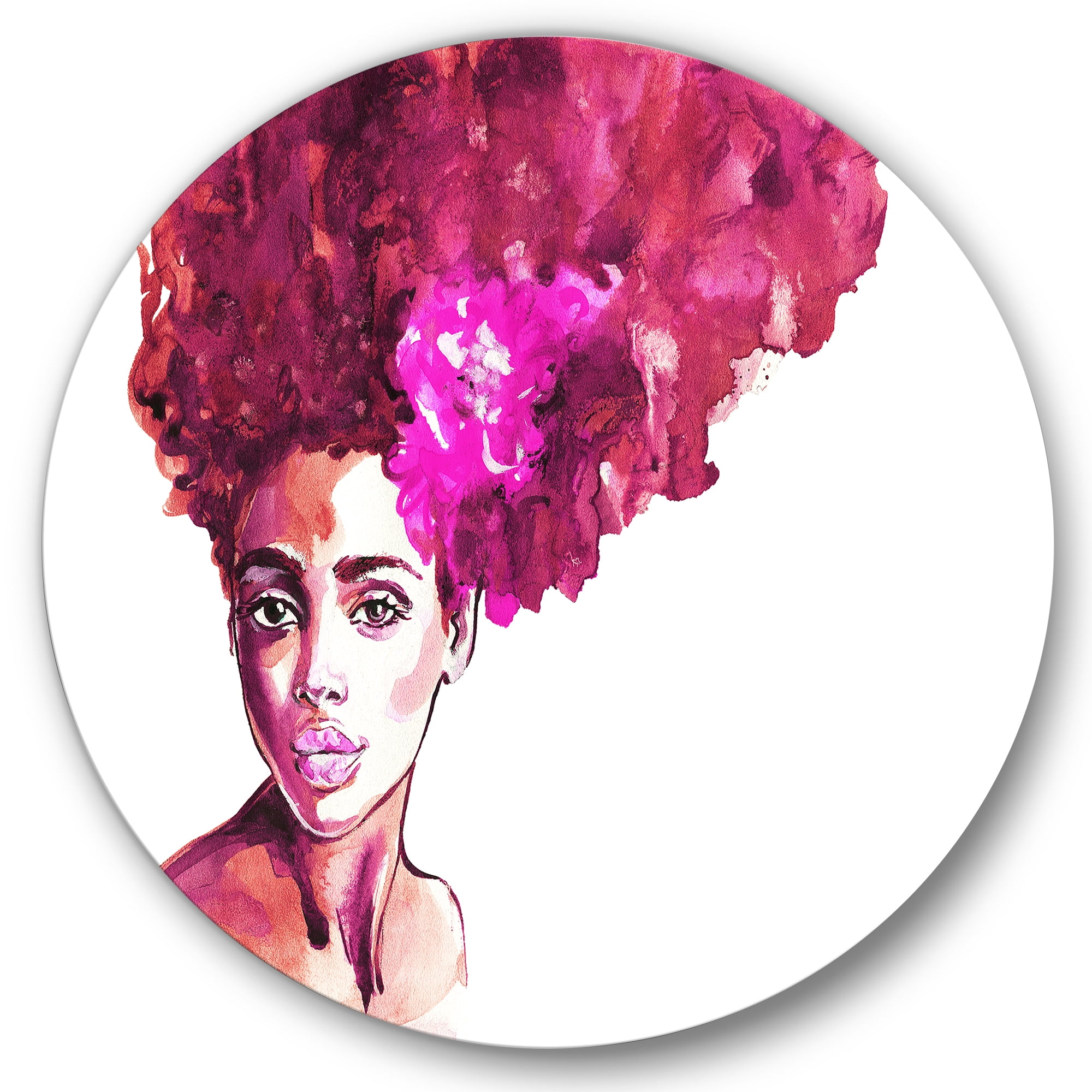 Designart 'Portrait of Afro American Woman VI' Modern Circle Metal Wall Art 23x23 - Disc of 23