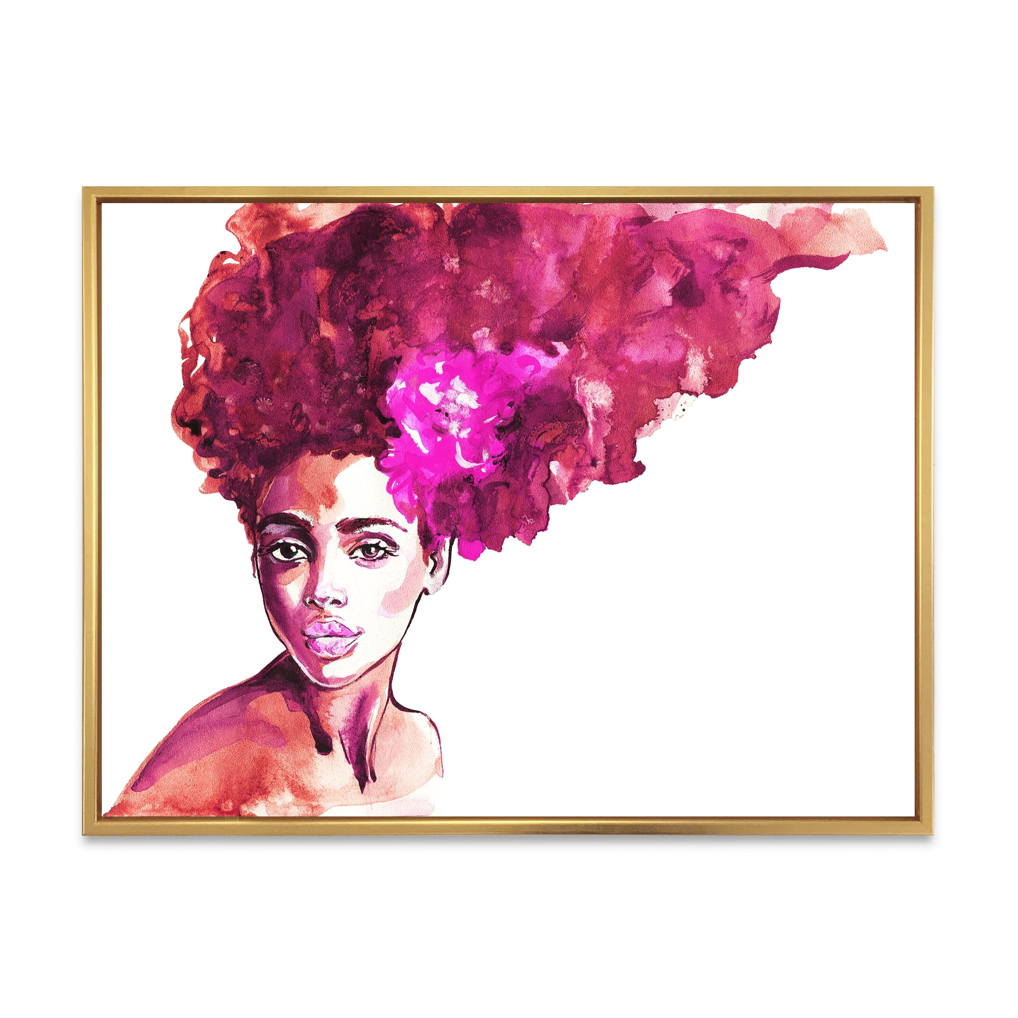 Designart 'Portrait of Afro American Woman VI' Modern Framed Canvas Wall Art Print