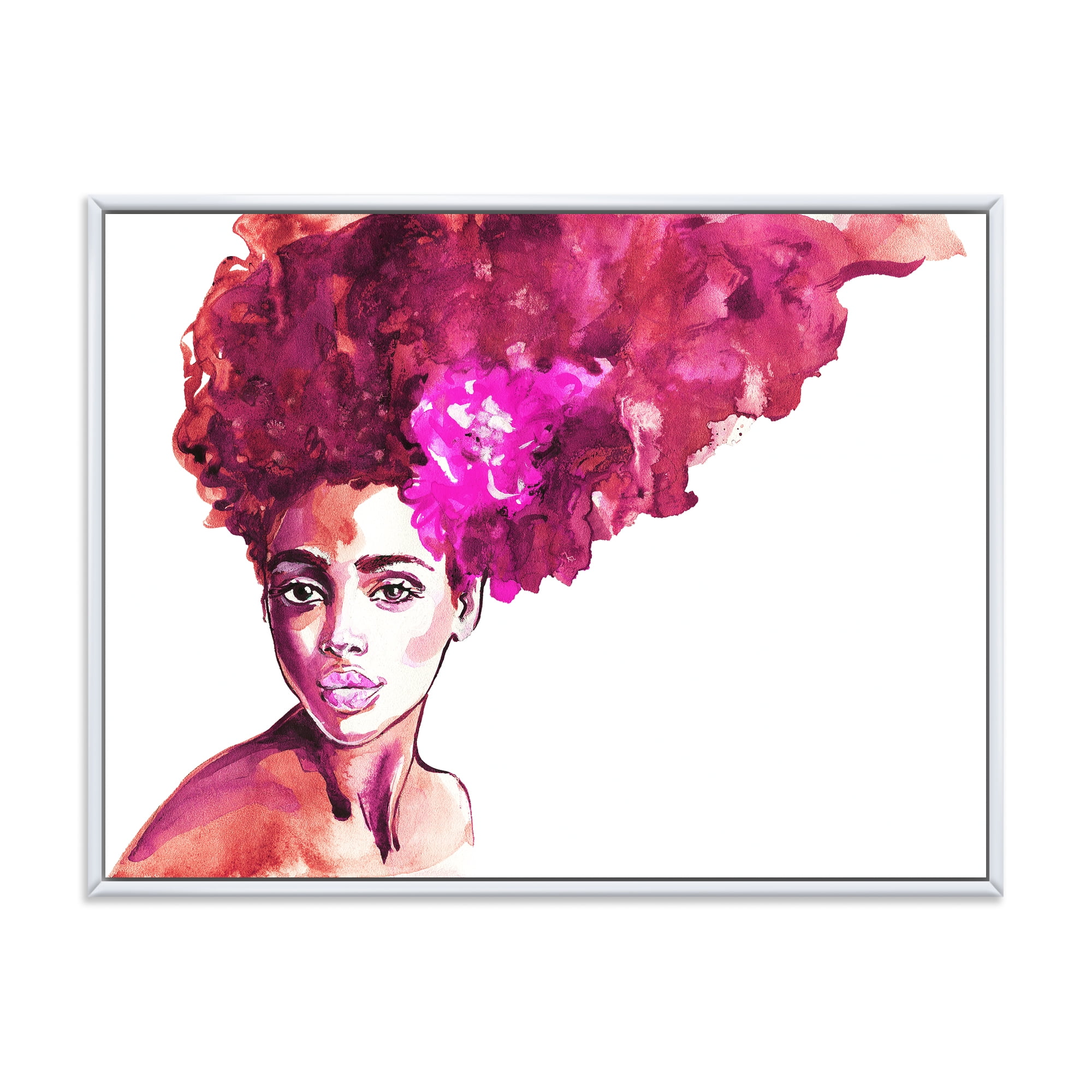 Designart 'Portrait of Afro American Woman VI' Modern Framed Canvas Wall Art Print