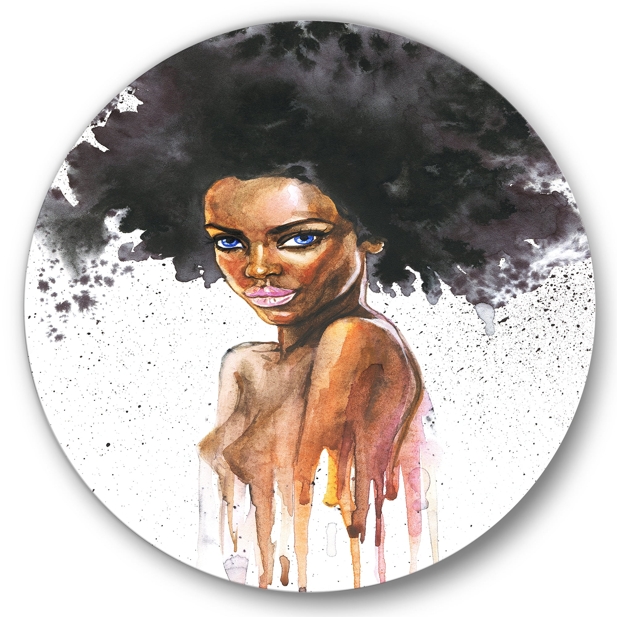 Designart 'Portrait of Afro American Woman VII' Modern Circle Metal Wall Art 29x29 - Disc of 29