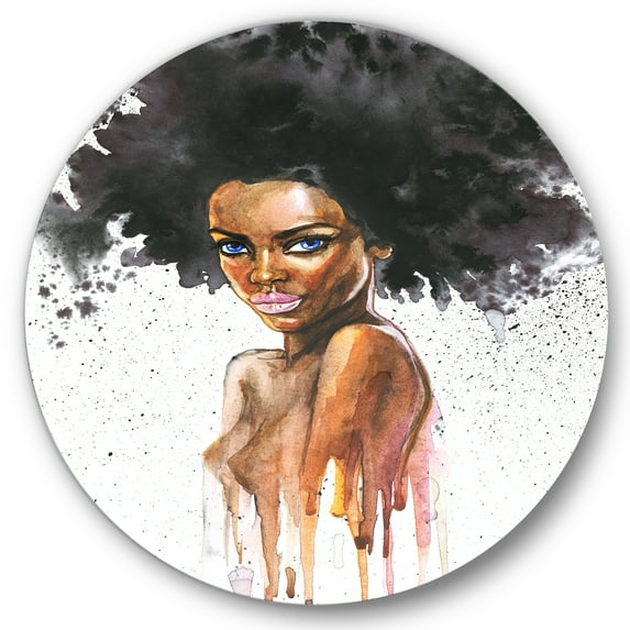 Designart 'Portrait of Afro American Woman VII' Modern Circle Metal Wall Art 29x29 - Disc of 29