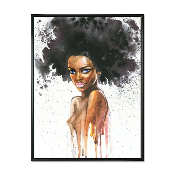 Designart 'Portrait of Afro American Woman VII' Modern Framed Canvas Wall Art Print