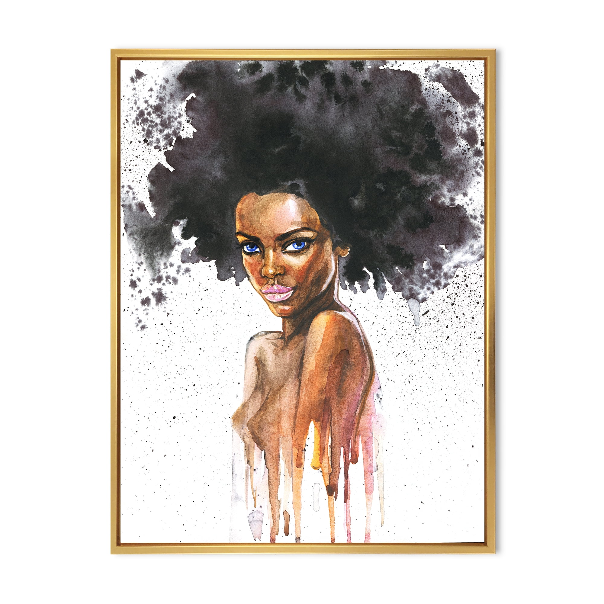 Designart 'Portrait of Afro American Woman VII' Modern Framed Canvas Wall Art Print