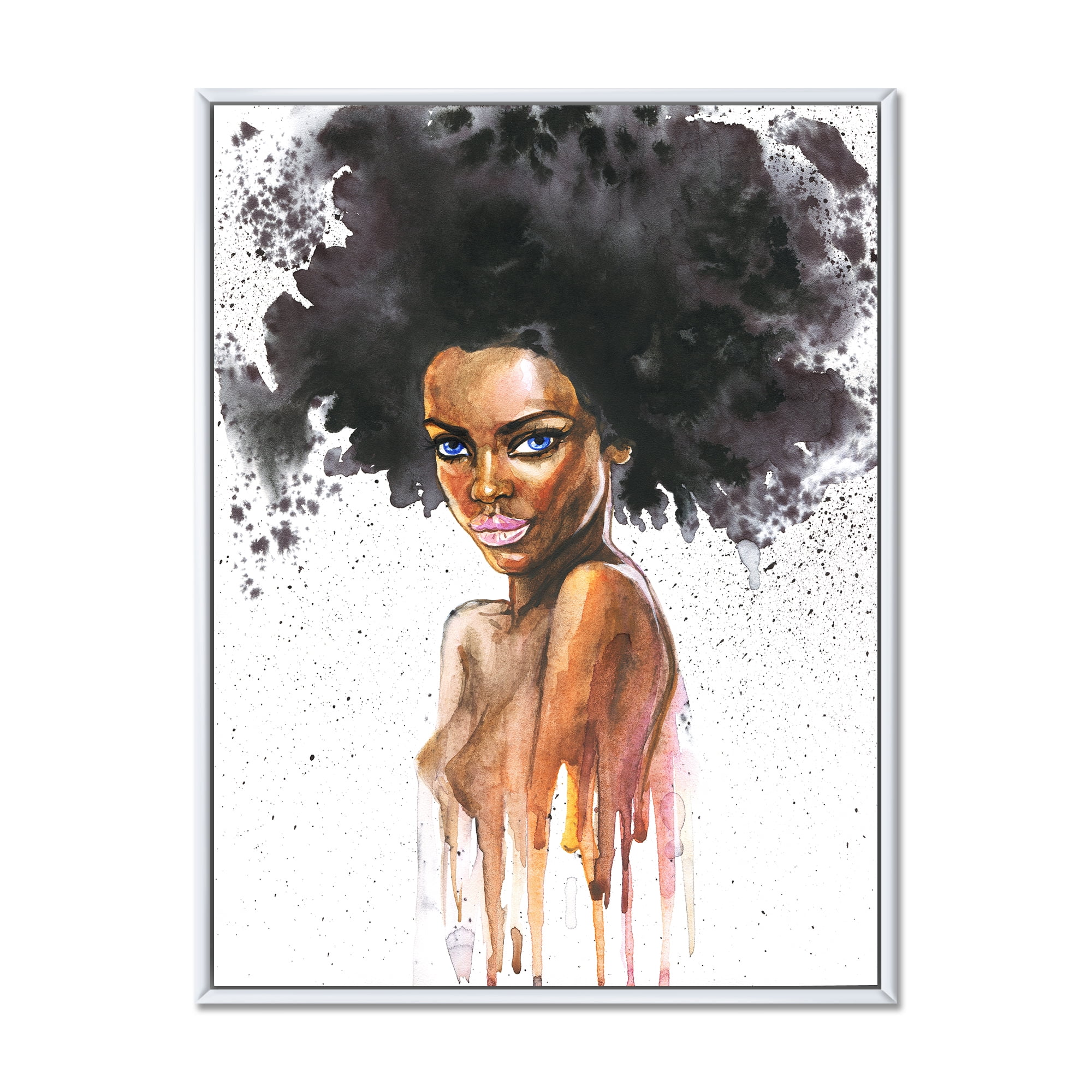 Designart 'Portrait of Afro American Woman VII' Modern Framed Canvas Wall Art Print