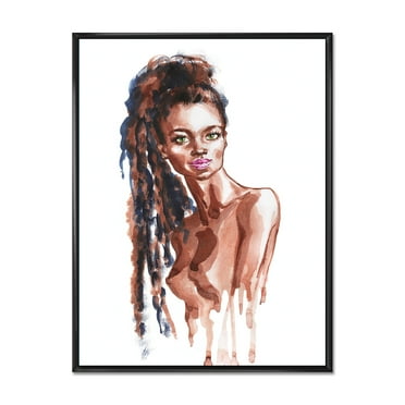 Designart 'Portrait of Afro American Woman VIII' Modern Framed Canvas Wall Art Print