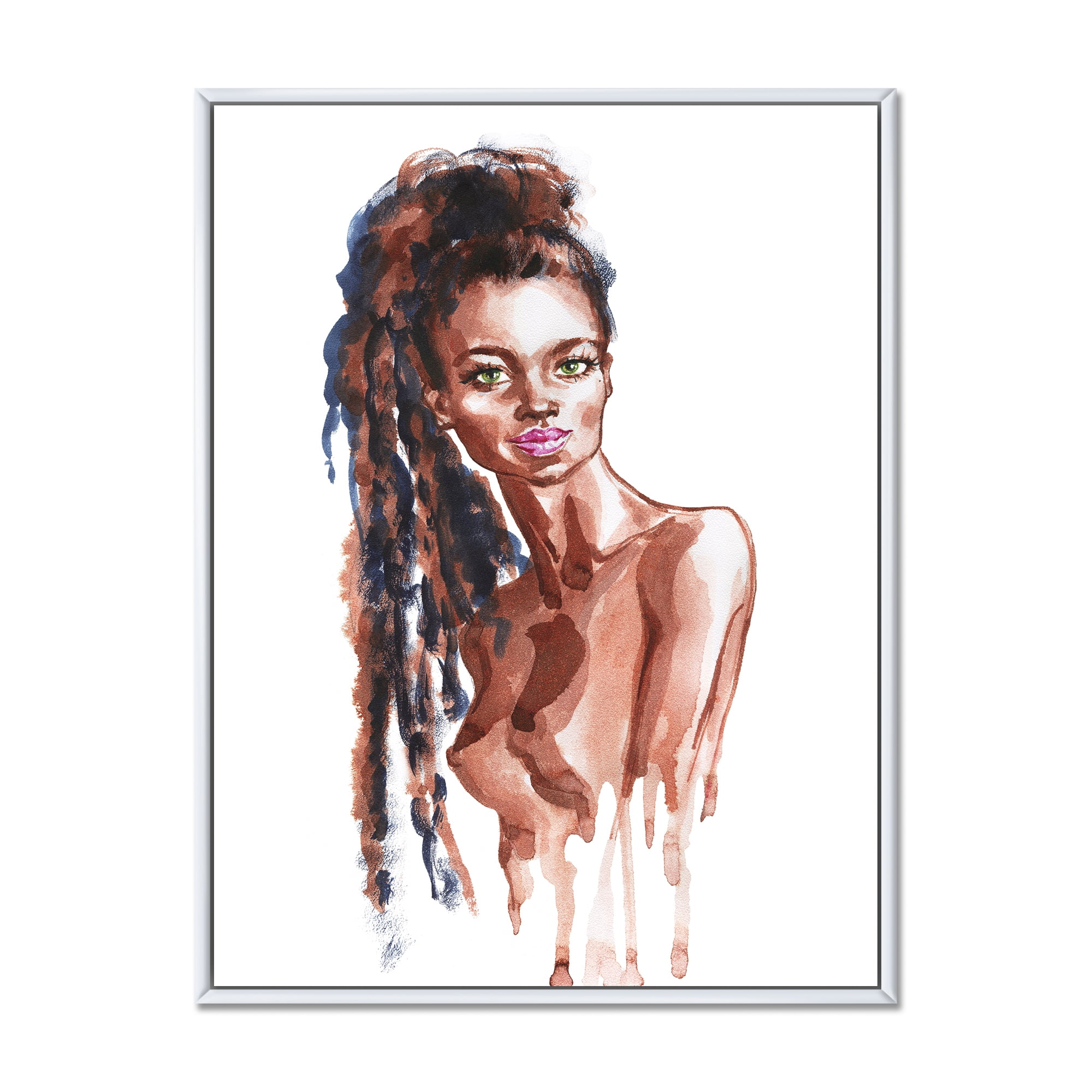 Designart 'Portrait of Afro American Woman VIII' Modern Framed Canvas Wall Art Print