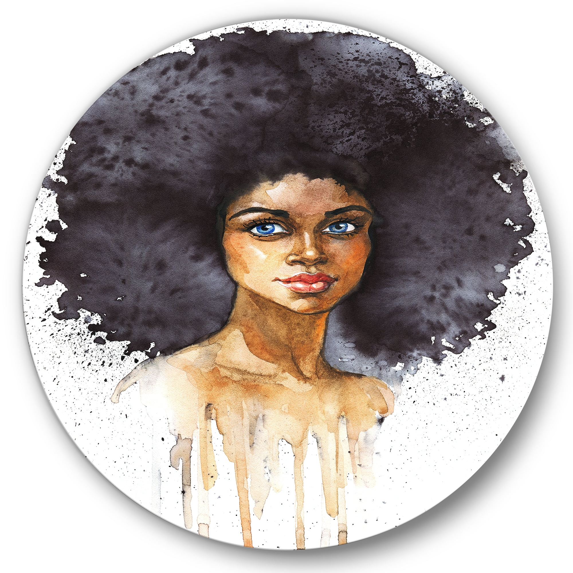 Designart 'Portrait of Afro American Woman X' Modern Circle Metal Wall Art 29x29 - Disc of 29
