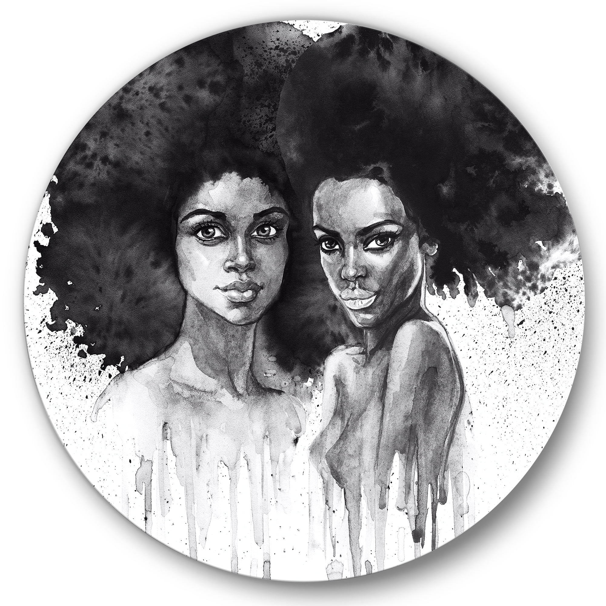 Designart 'Portrait of Afro American Woman XI' Modern Circle Metal Wall Art 11x11 - Disc of 11