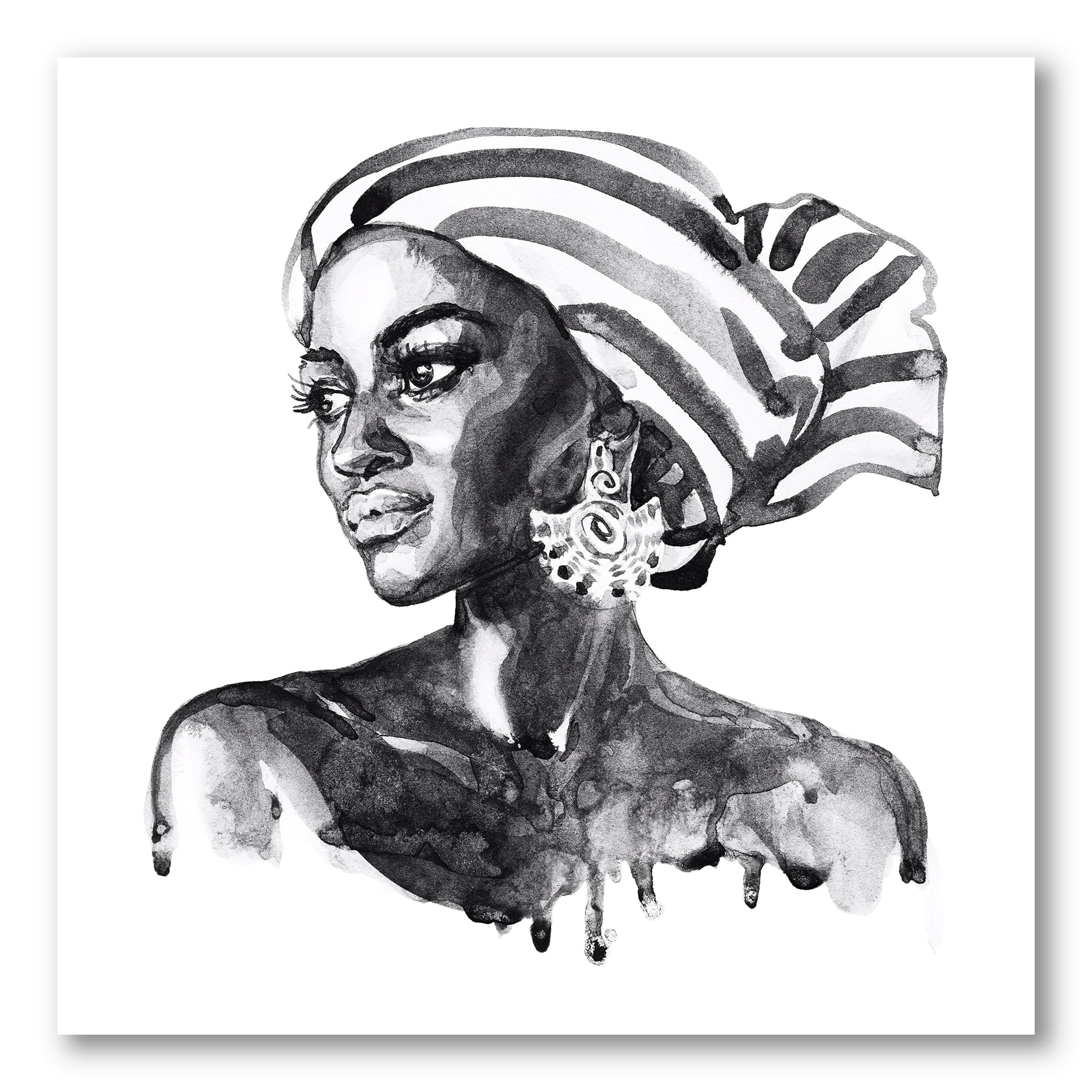Designart ' Portrait of Afro American Woman XII ' Modern Canvas Wall Art Print
