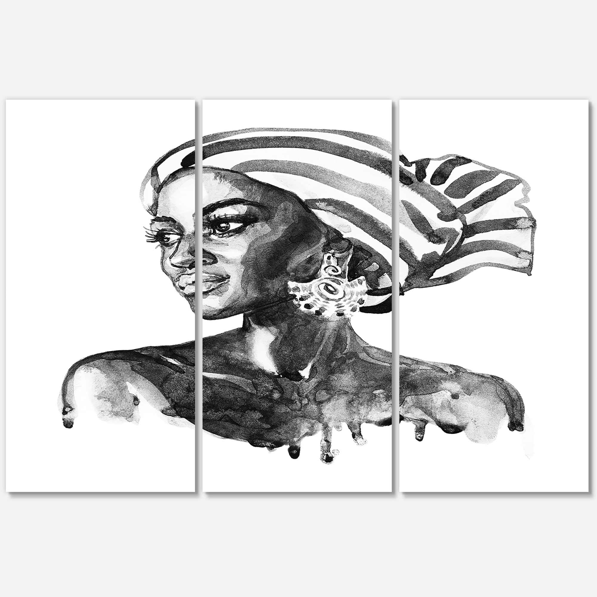 Designart ' Portrait of Afro American Woman XII ' Modern Canvas Wall Art Print