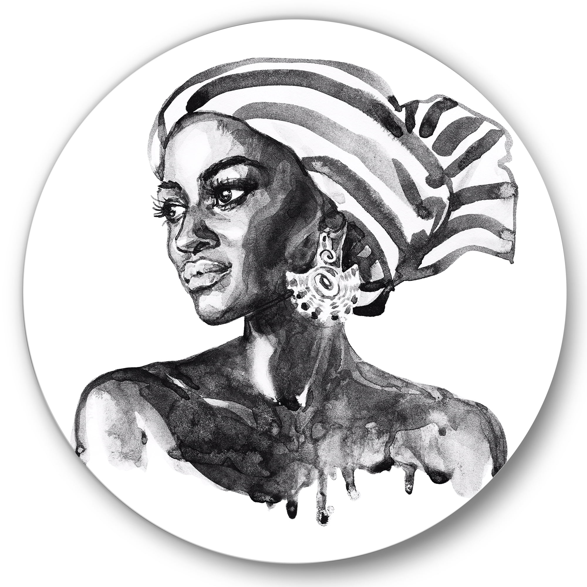 Designart 'Portrait of Afro American Woman XII' Modern Circle Metal Wall Art 23x23 - Disc of 23