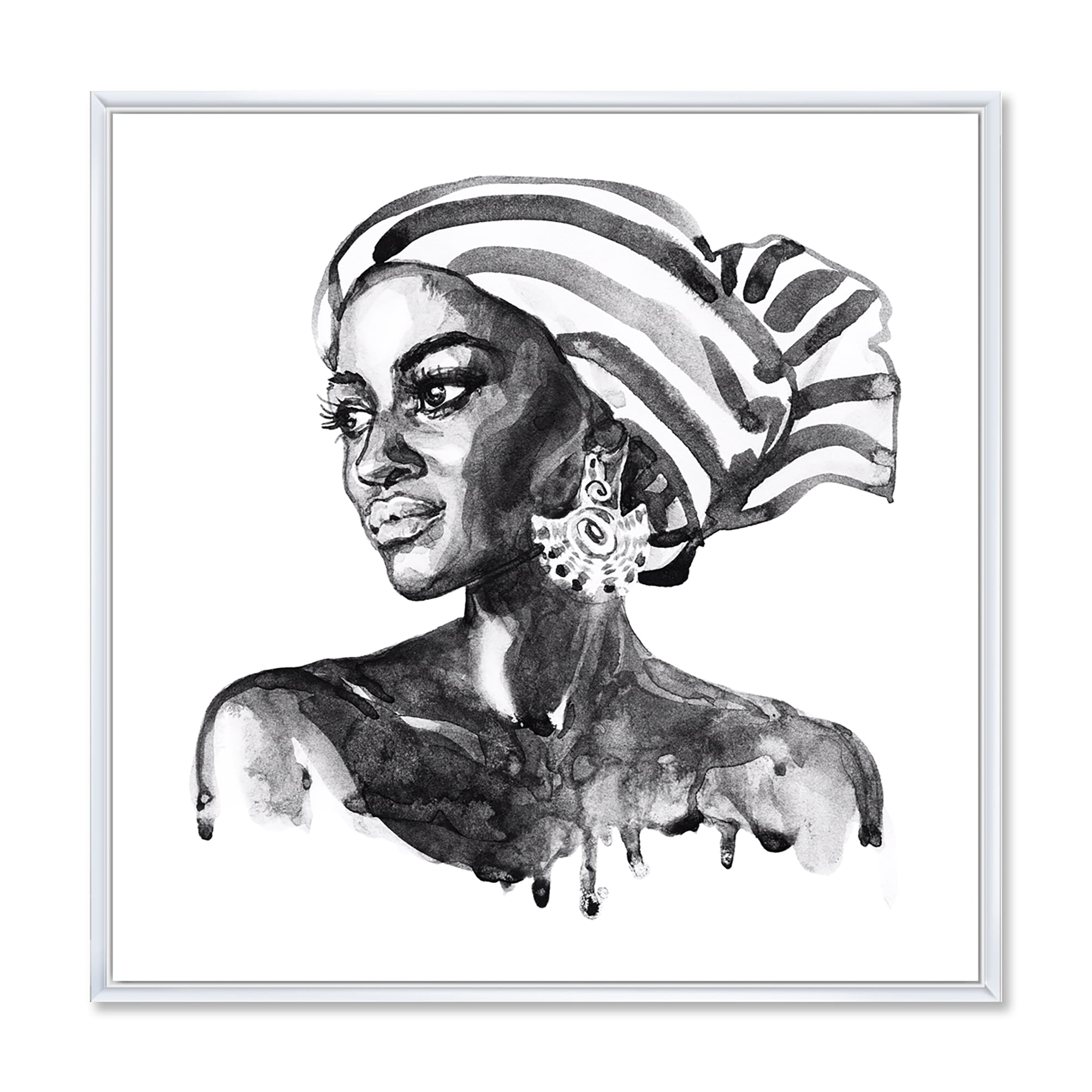 Designart 'Portrait of Afro American Woman XII' Modern Framed Canvas Wall Art Print