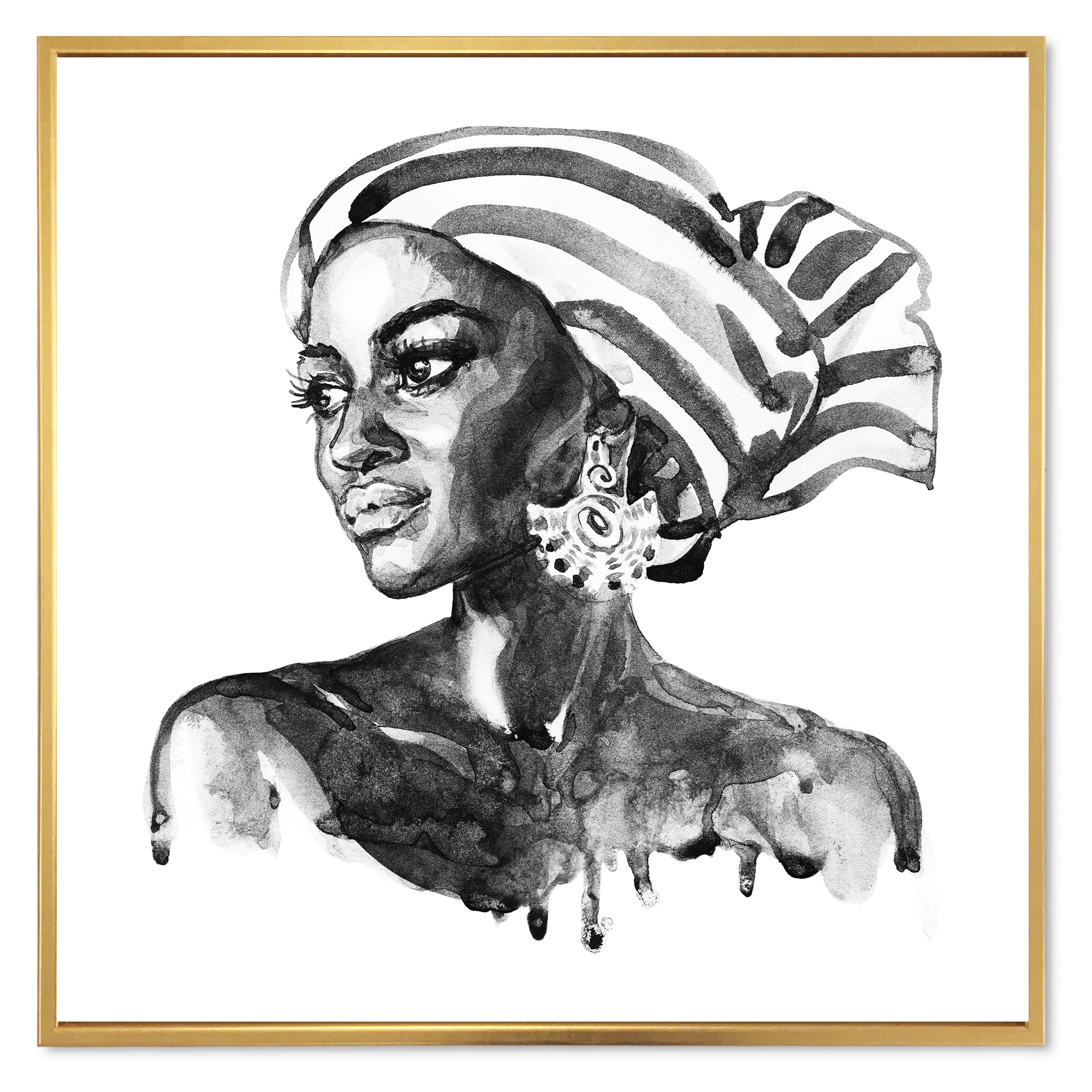Designart 'Portrait of Afro American Woman XII' Modern Framed Canvas Wall Art Print