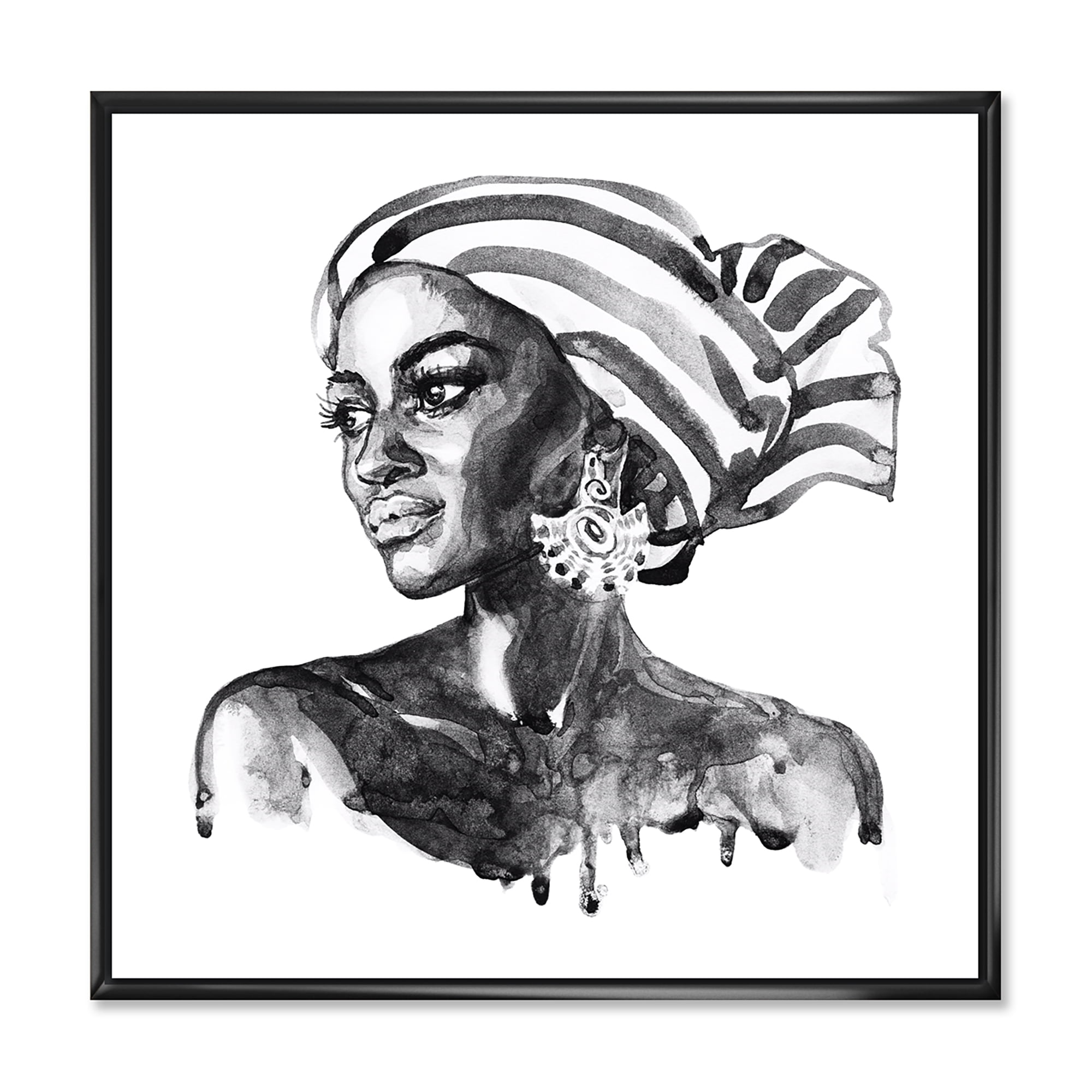 Designart 'Portrait of Afro American Woman XII' Modern Framed Canvas Wall Art Print
