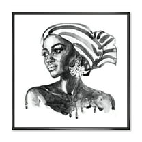 Designart 'Portrait of Afro American Woman XII' Modern Framed Canvas Wall Art Print