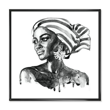 Designart 'Portrait of Afro American Woman XII' Modern Framed Canvas Wall Art Print