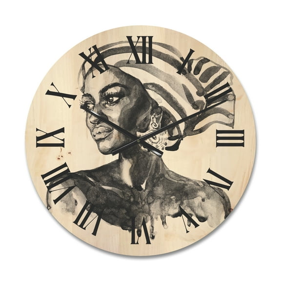 Designart 'Portrait of Afro American Woman XII' Modern Wood Wall Clock