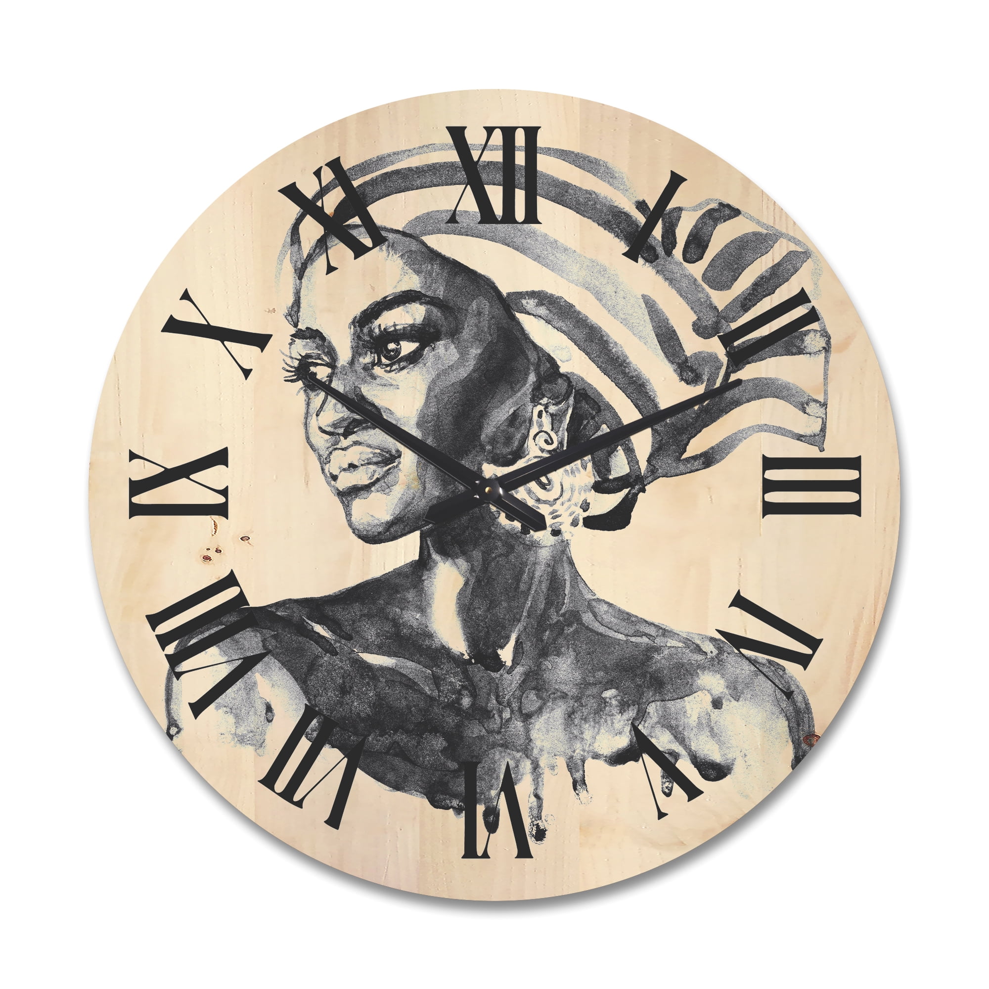 Designart 'Portrait of Afro American Woman XII' Modern Wood Wall Clock