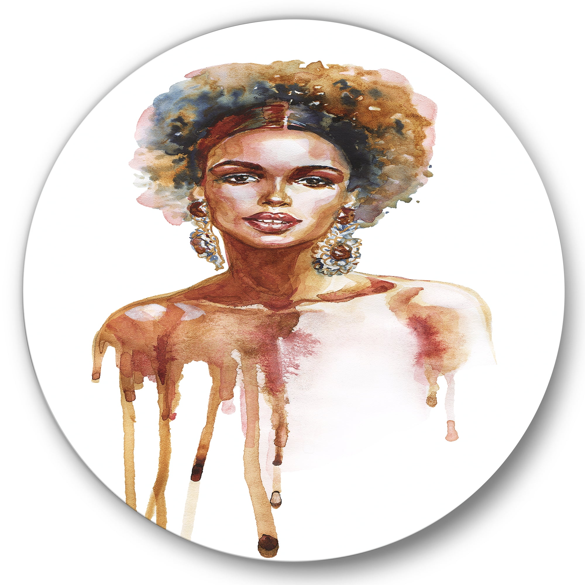 Designart 'Portrait of Afro American Woman XIII' Modern Circle Metal Wall Art 11x11 - Disc of 11