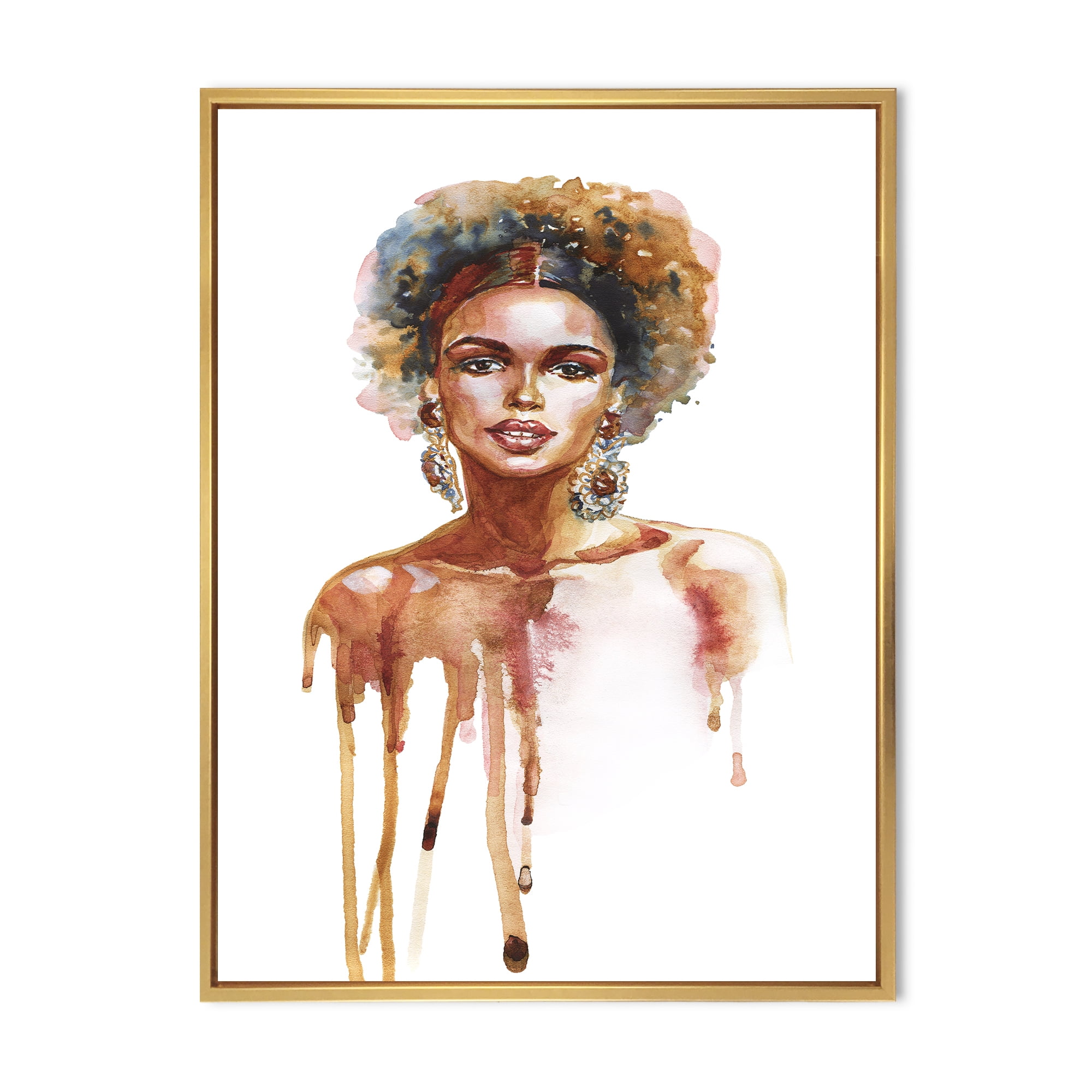 Designart 'Portrait of Afro American Woman XIII' Modern Framed Canvas Wall Art Print