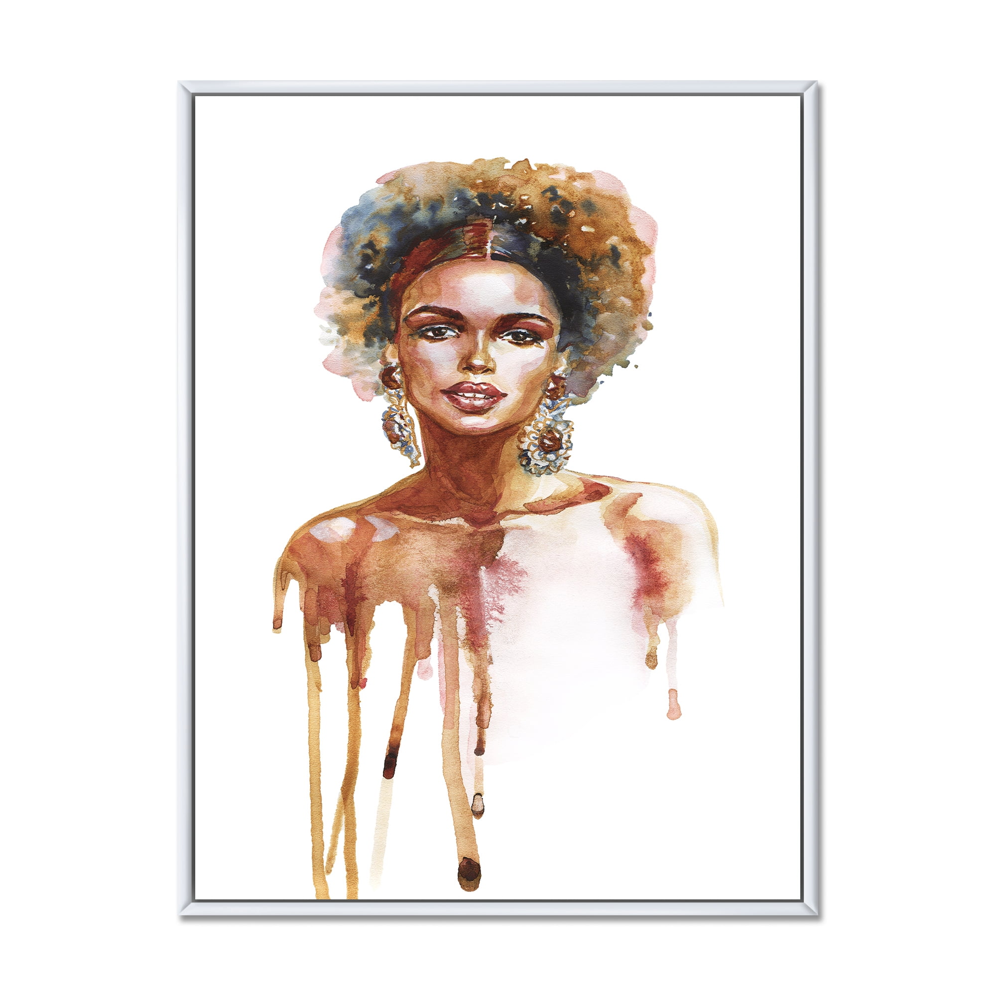 Designart 'Portrait of Afro American Woman XIII' Modern Framed Canvas Wall Art Print