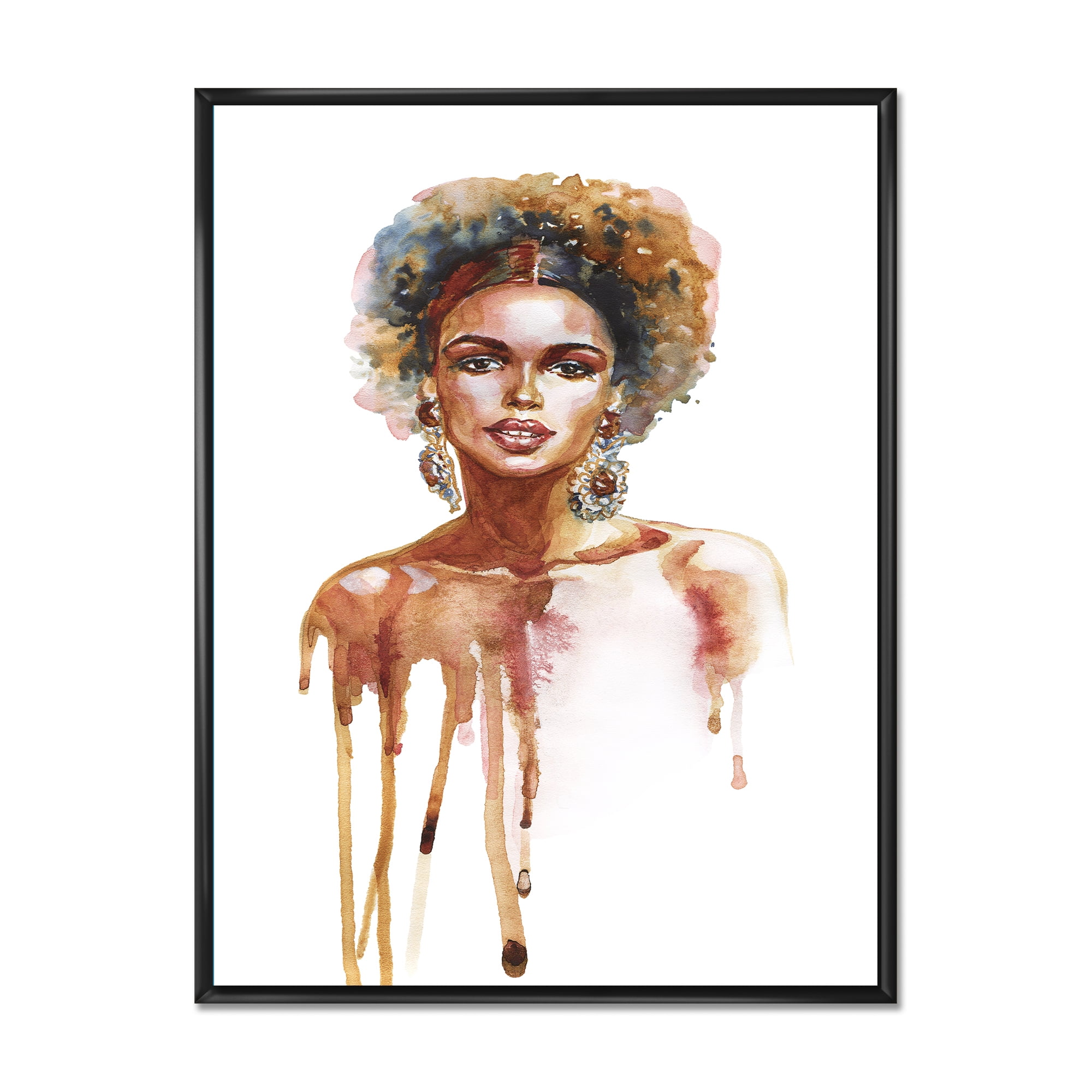 Designart 'Portrait of Afro American Woman XIII' Modern Framed Canvas Wall Art Print