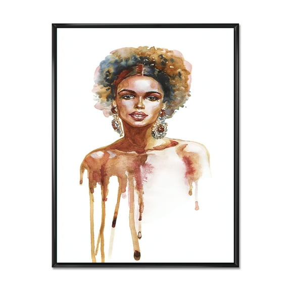 Designart 'Portrait of Afro American Woman XIII' Modern Framed Canvas Wall Art Print